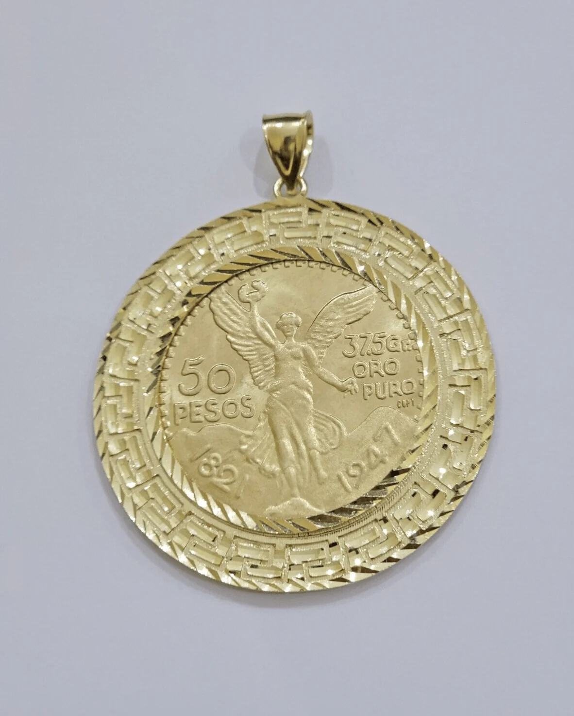 1947 Mexican Centenario 50 Gold Pesos Copy Coin With Bezel Solid 10k Yellow SALE - Image 2