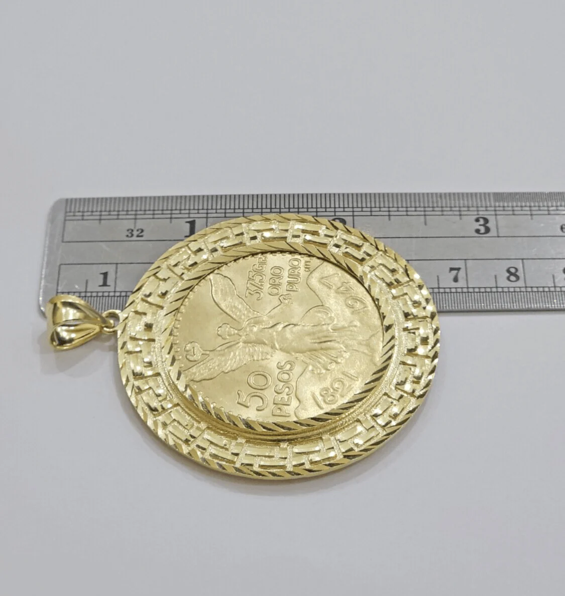 1947 Mexican Centenario Coin Charm Pendant 50 pesos With Bezel Solid 10kt Gold - Image 2