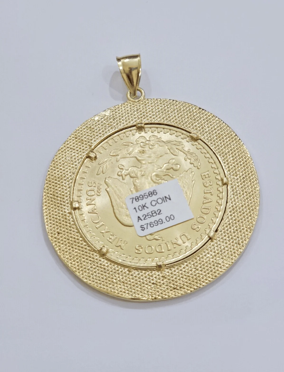 1947 Mexican Centenario Coin Charm Pendant 50 pesos With Bezel Solid 10kt Gold - Image 5