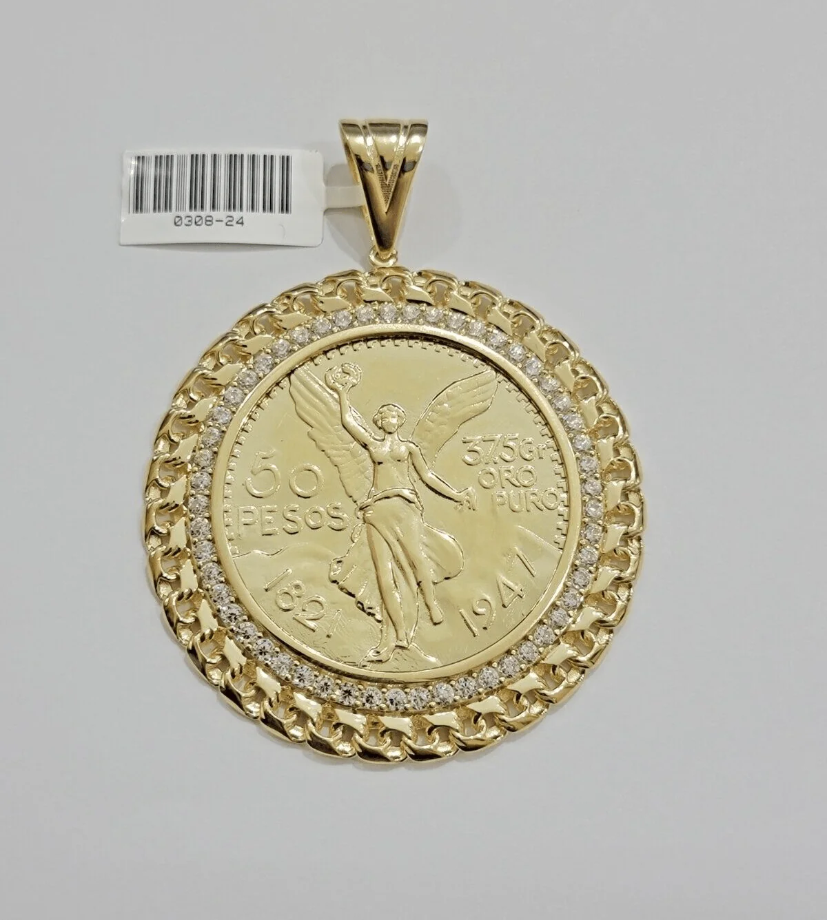 1947 Mexican Centenario Coin Charm Pendant Replica 50 pesos With Bezel 10kt Gold - Image 2