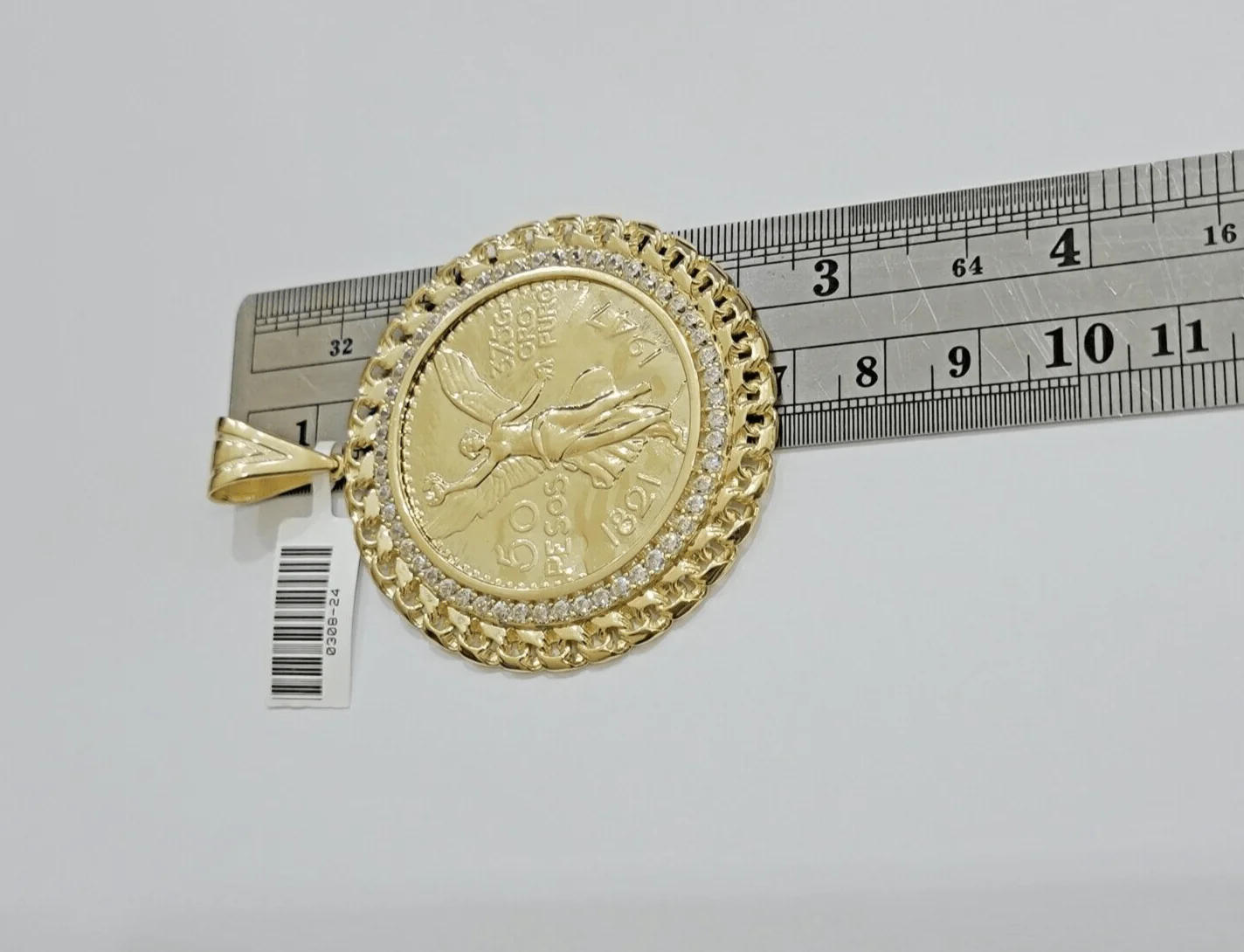 1947 Mexican Centenario Coin Charm Pendant Replica 50 pesos With Bezel 10kt Gold - Image 3