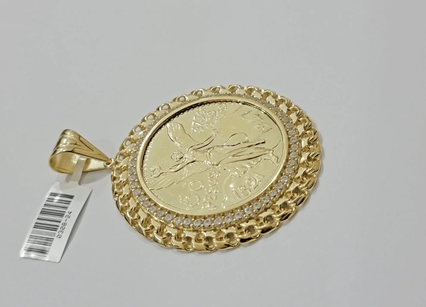 1947 Mexican Centenario Coin Charm Pendant Replica 50 pesos With Bezel 10kt Gold - Image 5