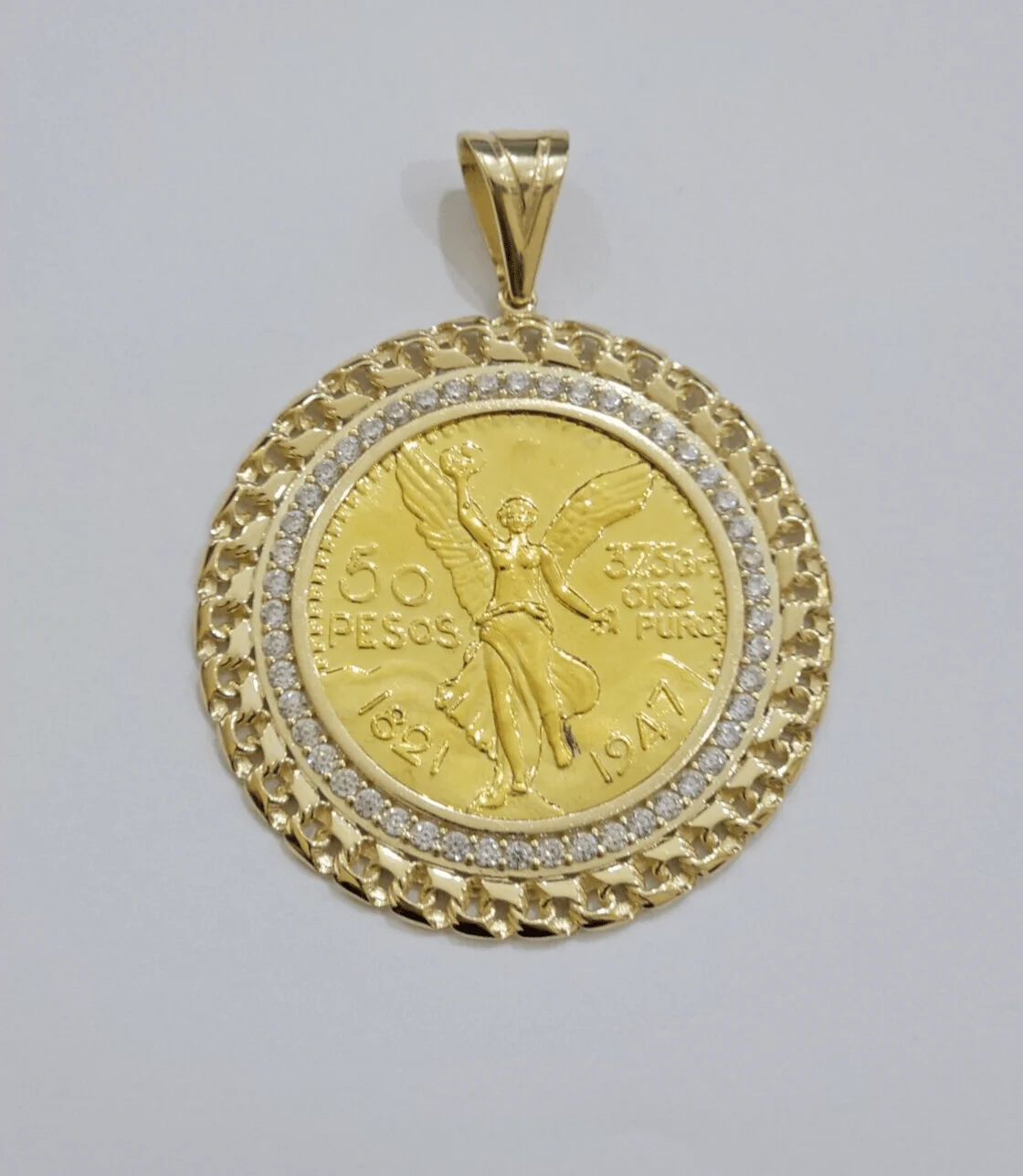 1947 Mexican Centenario Coin Charm Pendant Replica 50 pesos With Bezel 10kt Gold - Image 2