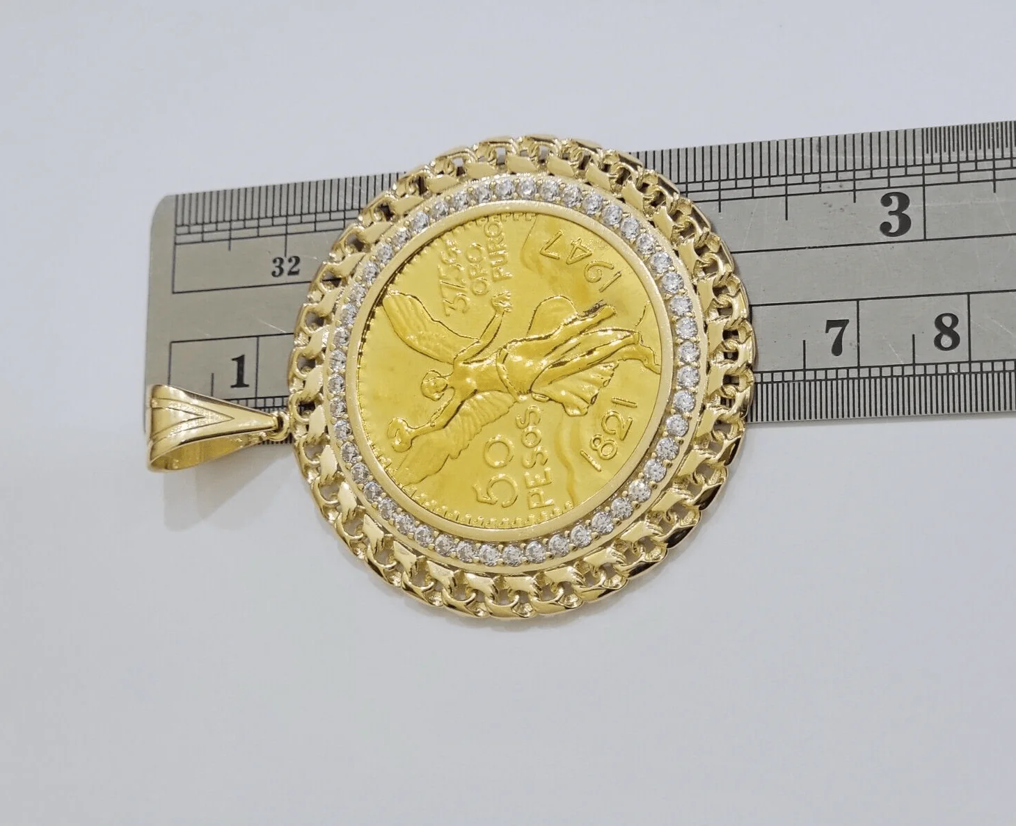 1947 Mexican Centenario Coin Charm Pendant Replica 50 pesos With Bezel 10kt Gold - Image 3