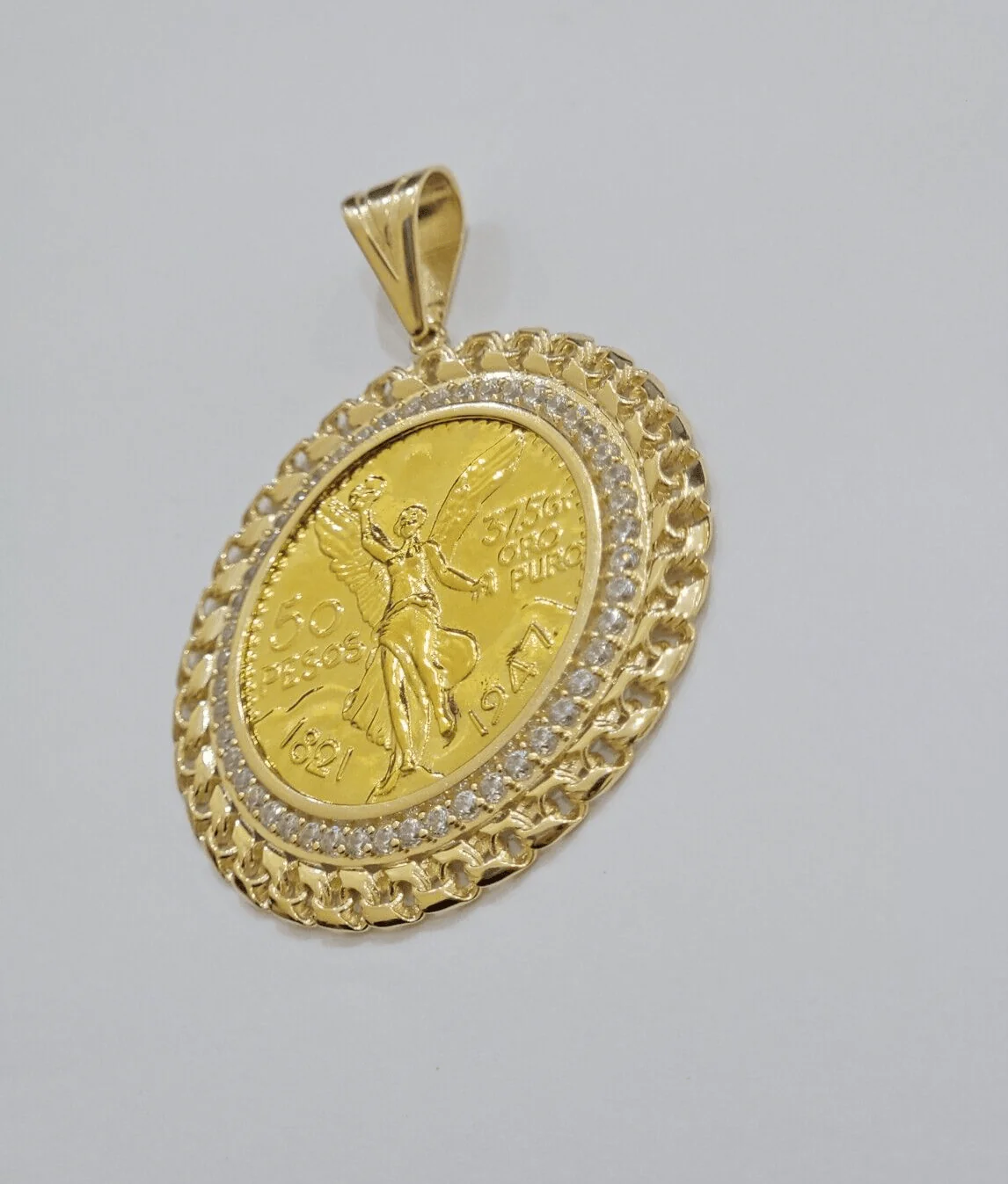 1947 Mexican Centenario Coin Charm Pendant Replica 50 pesos With Bezel 10kt Gold - Image 4