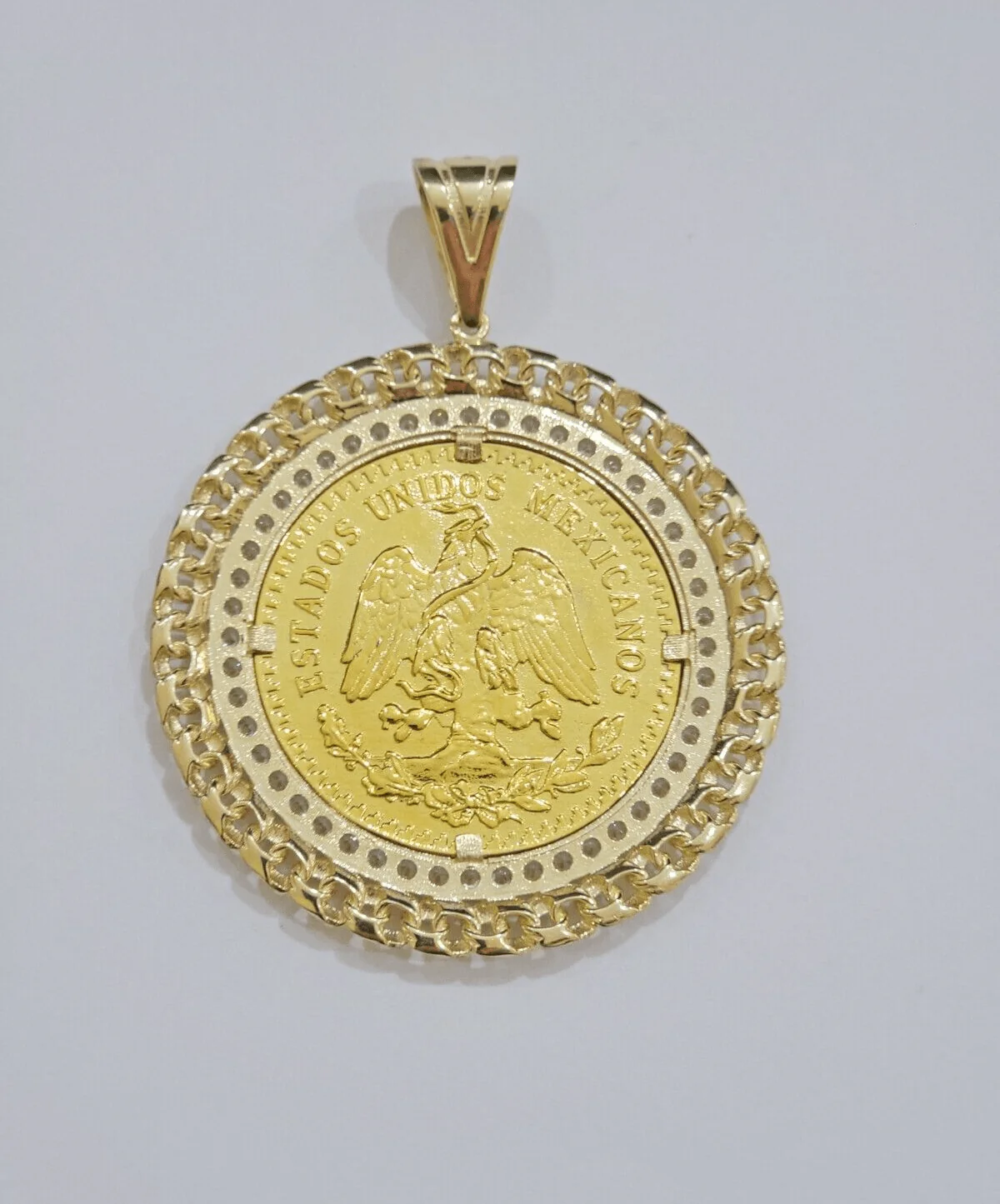 1947 Mexican Centenario Coin Charm Pendant Replica 50 pesos With Bezel 10kt Gold - Image 5