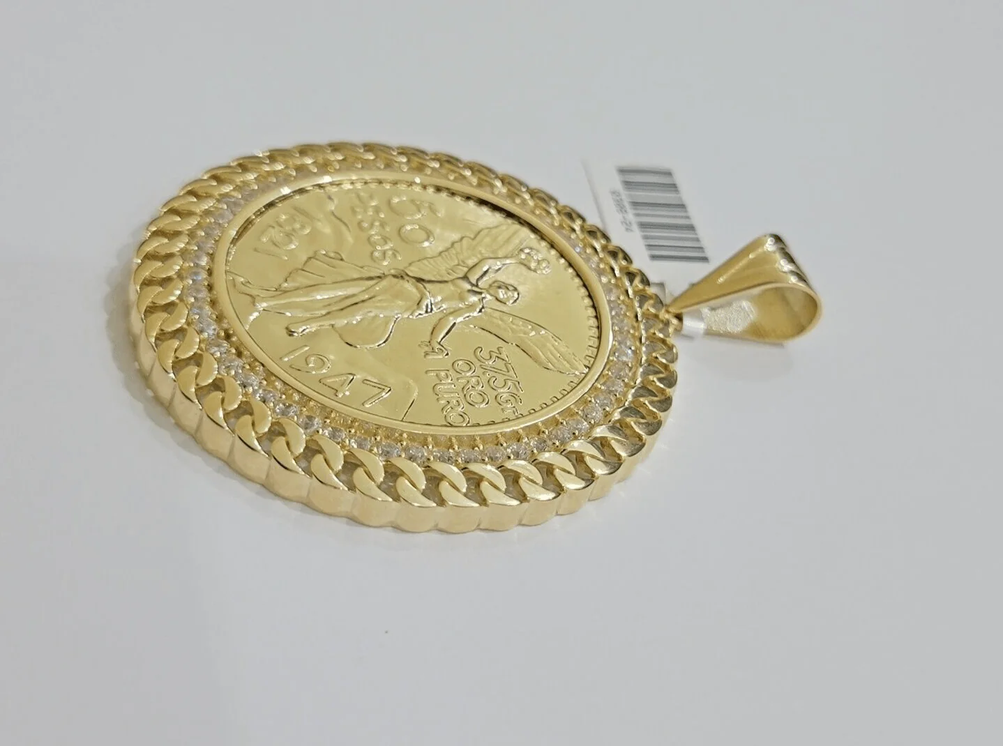 1947 Mexican Centenario Coin Charm Pendant Replica 50 pesos With Bezel 10kt Gold - Image 3