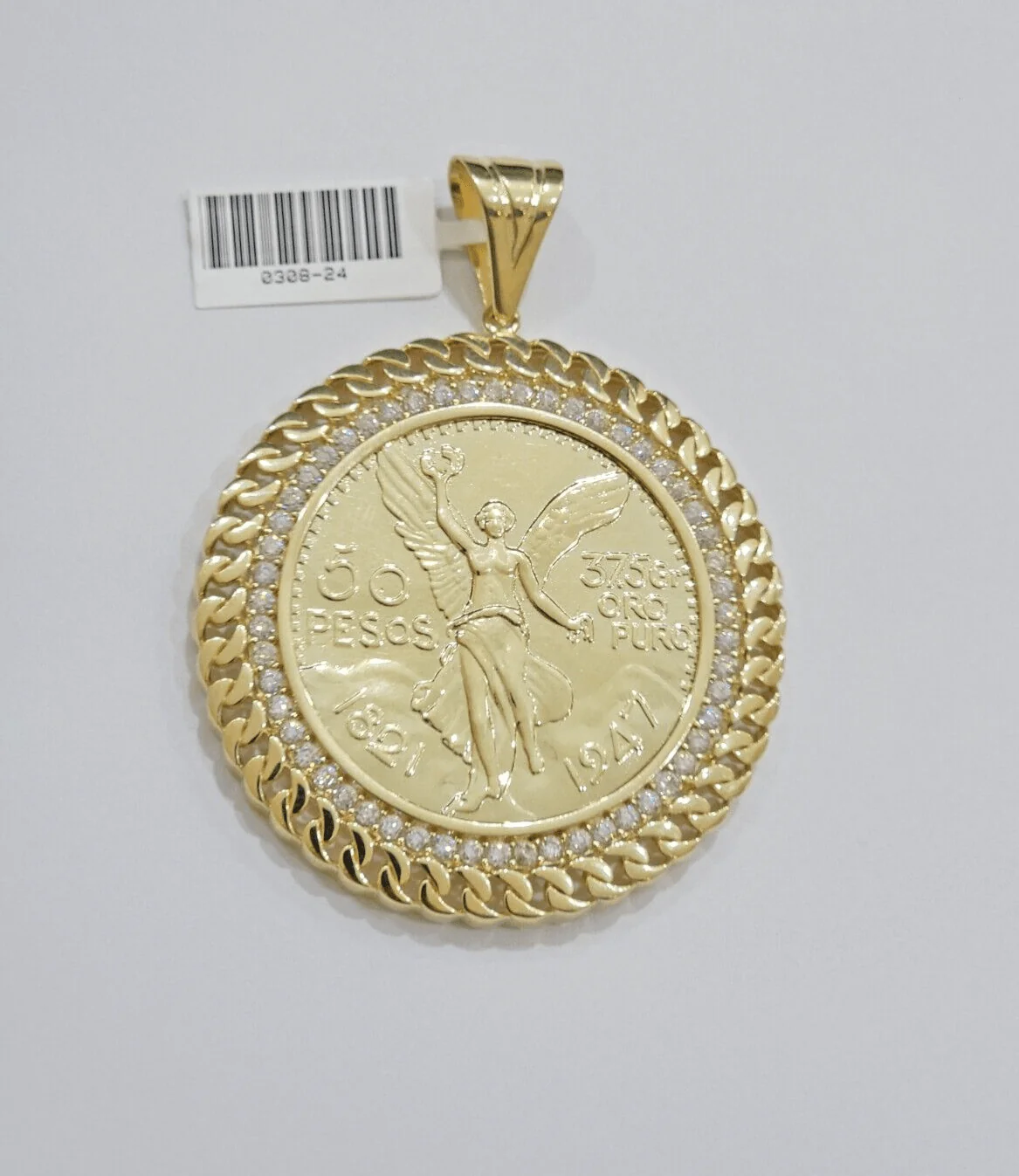 1947 Mexican Centenario Coin Charm Pendant Replica 50 pesos With Bezel 10kt Gold - Image 5