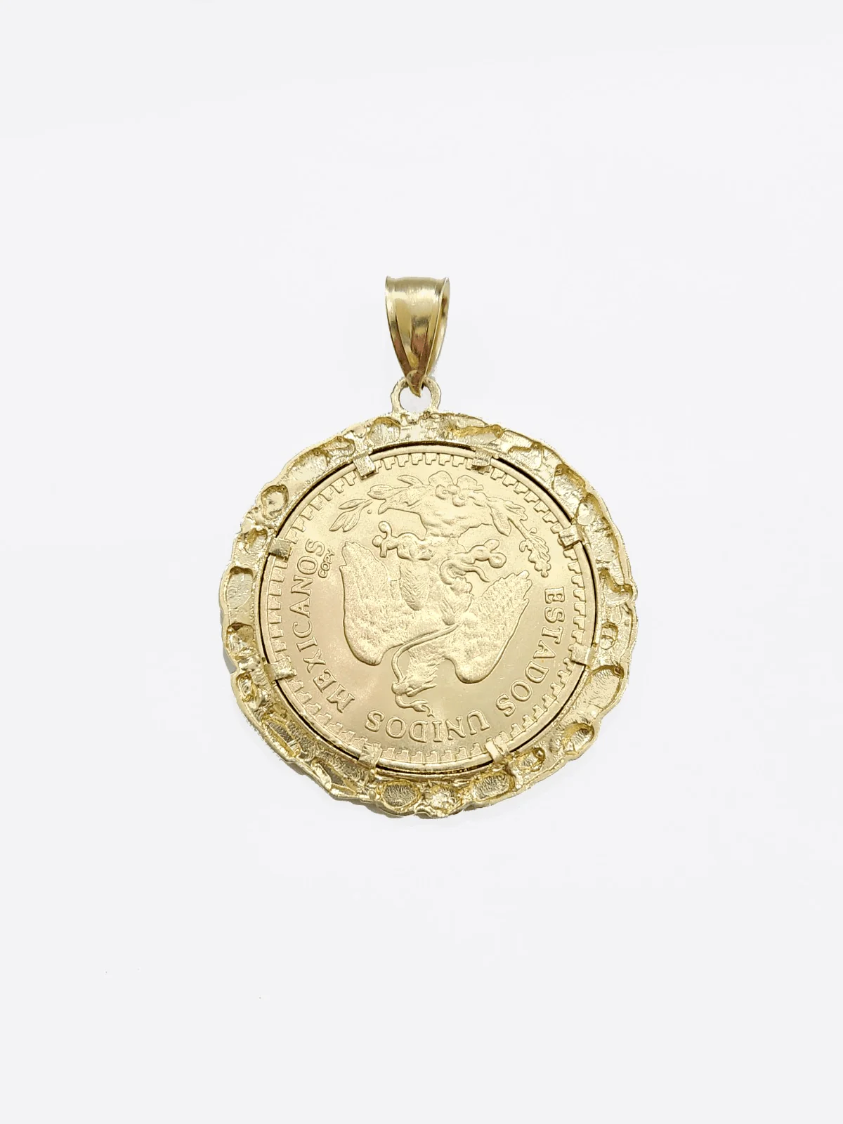 1947 Mexican Centenaro 50 Gold Pesos Copy Coin With Bezel Solid 14k Yellow Gold - Image 3