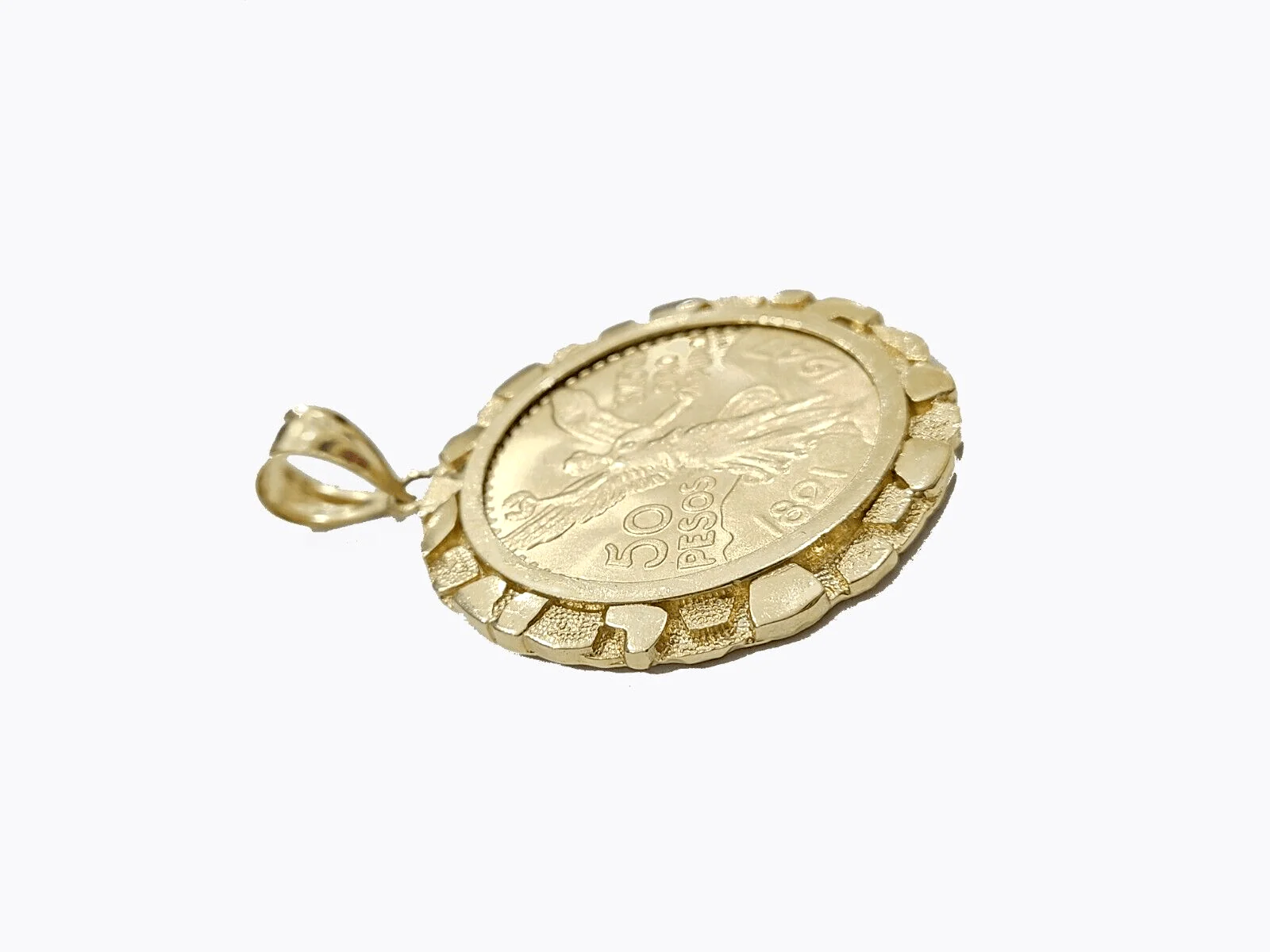 1947 Mexican Centenaro 50 Gold Pesos Copy Coin With Bezel Solid 14k Yellow Gold - Image 6