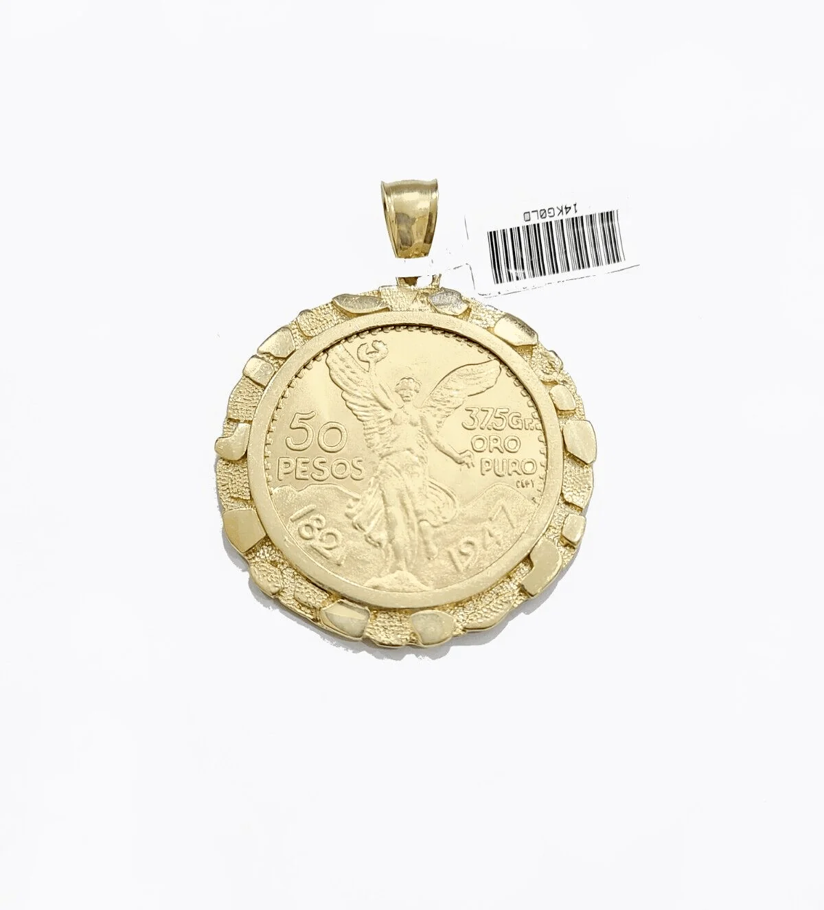 1947 Mexican Centenaro 50 Gold Pesos Copy Coin With Bezel Solid 14k Yellow Gold - Image 7