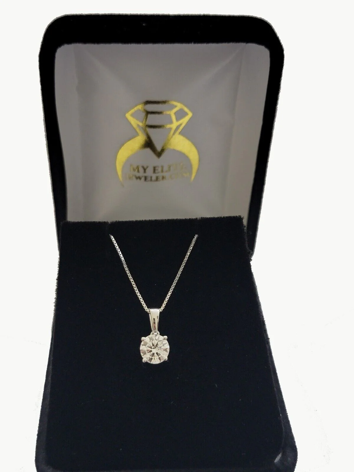 1CT Solitaire Lab Grown Diamond Pendant Ladies Charm 14k White Gold With Chain - Image 3