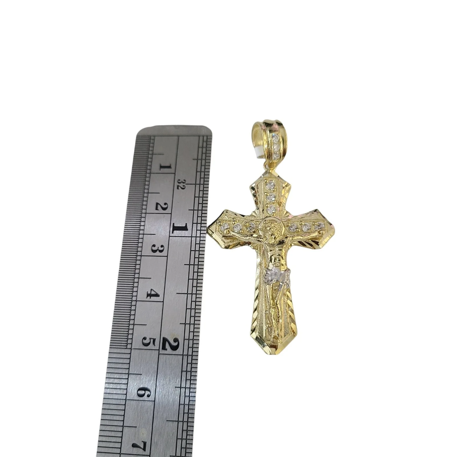 2" Diamond-Cut Jesus Crucifix Cross Pendant Real 10K Yellow White Gold / Men's - Image 3