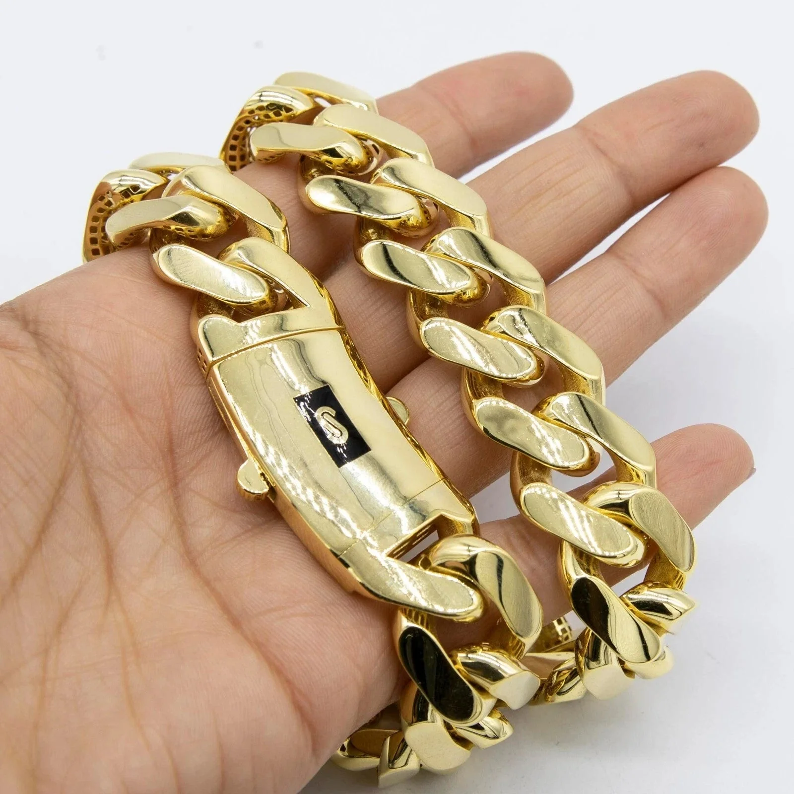 20mm Mens Miami Cuban Royal Link Chain Necklace Box Clasp Real 10K Yellow Gold - Image 2