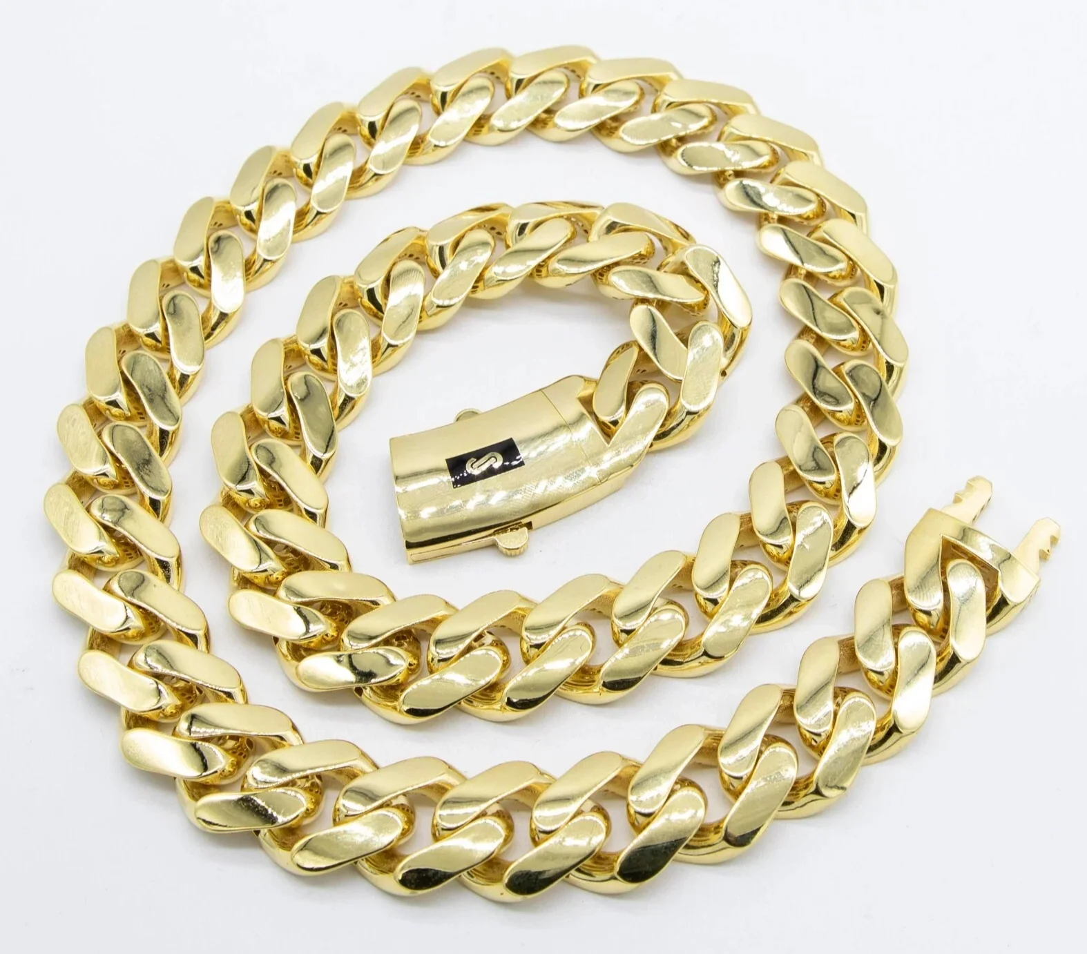 20mm Mens Miami Cuban Royal Link Chain Necklace Box Clasp Real 10K Yellow Gold - Image 3