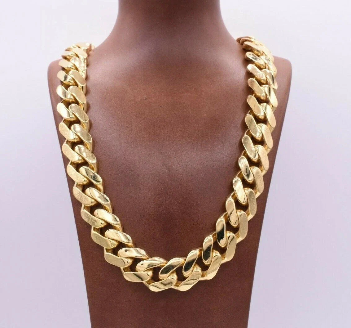 20mm Mens Miami Cuban Royal Link Chain Necklace Box Clasp Real 10K Yellow Gold - Image 5