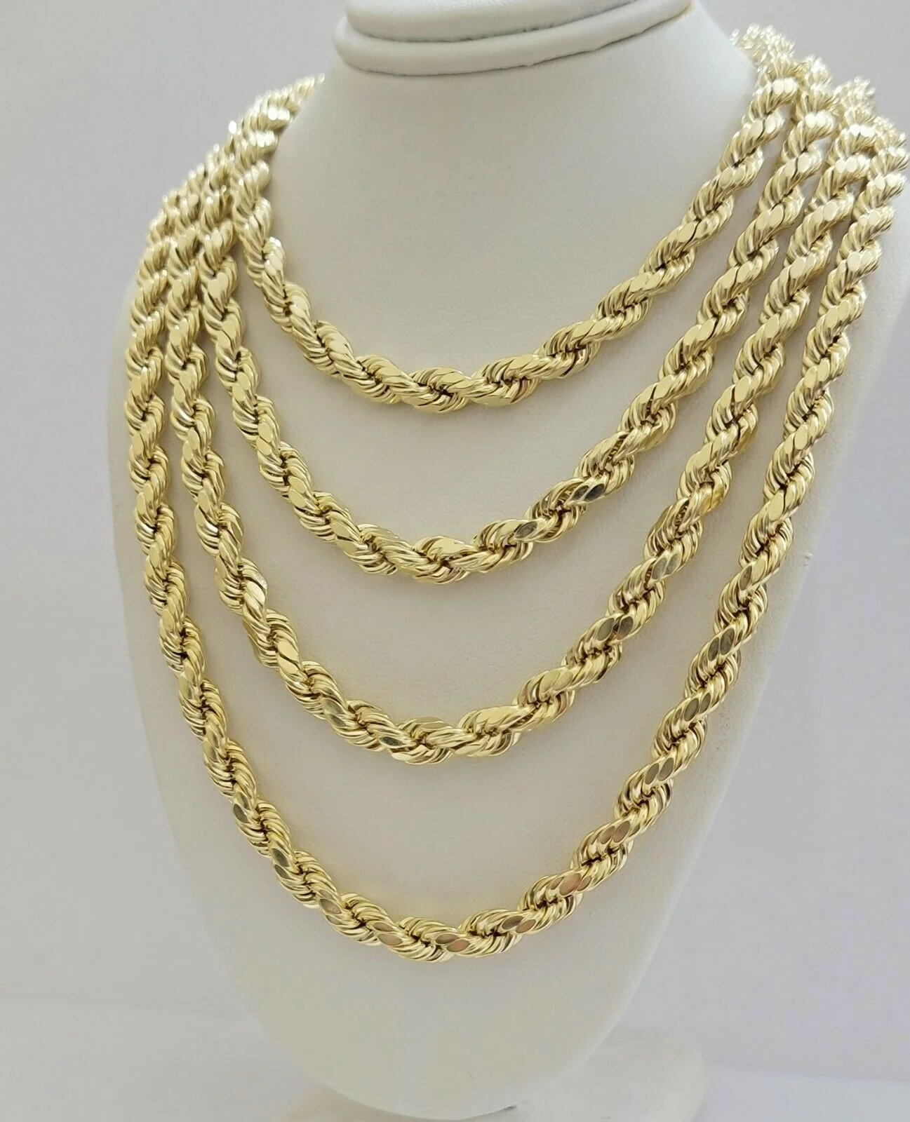 22" Real 10k Yellow Gold Rope Chain Necklace 7mm Men's 22" Inch New Diamond Cuts - Image 3