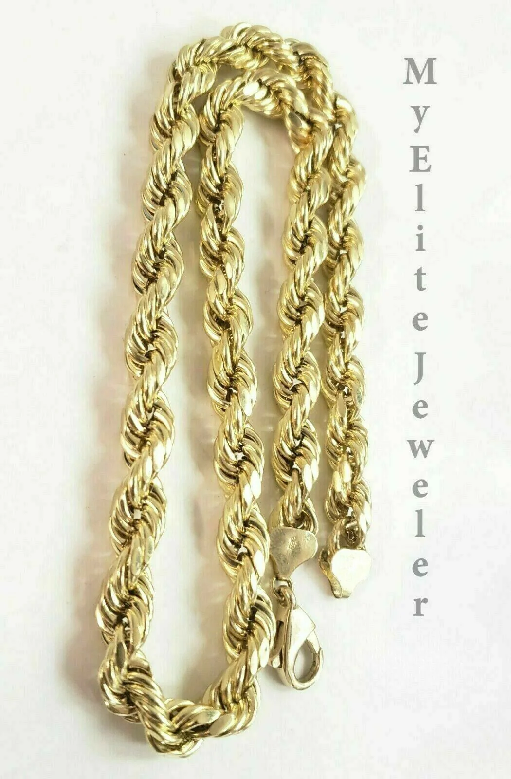 22" Real 10k Yellow Gold Rope Chain Necklace 7mm Men's 22" Inch New Diamond Cuts - Image 6