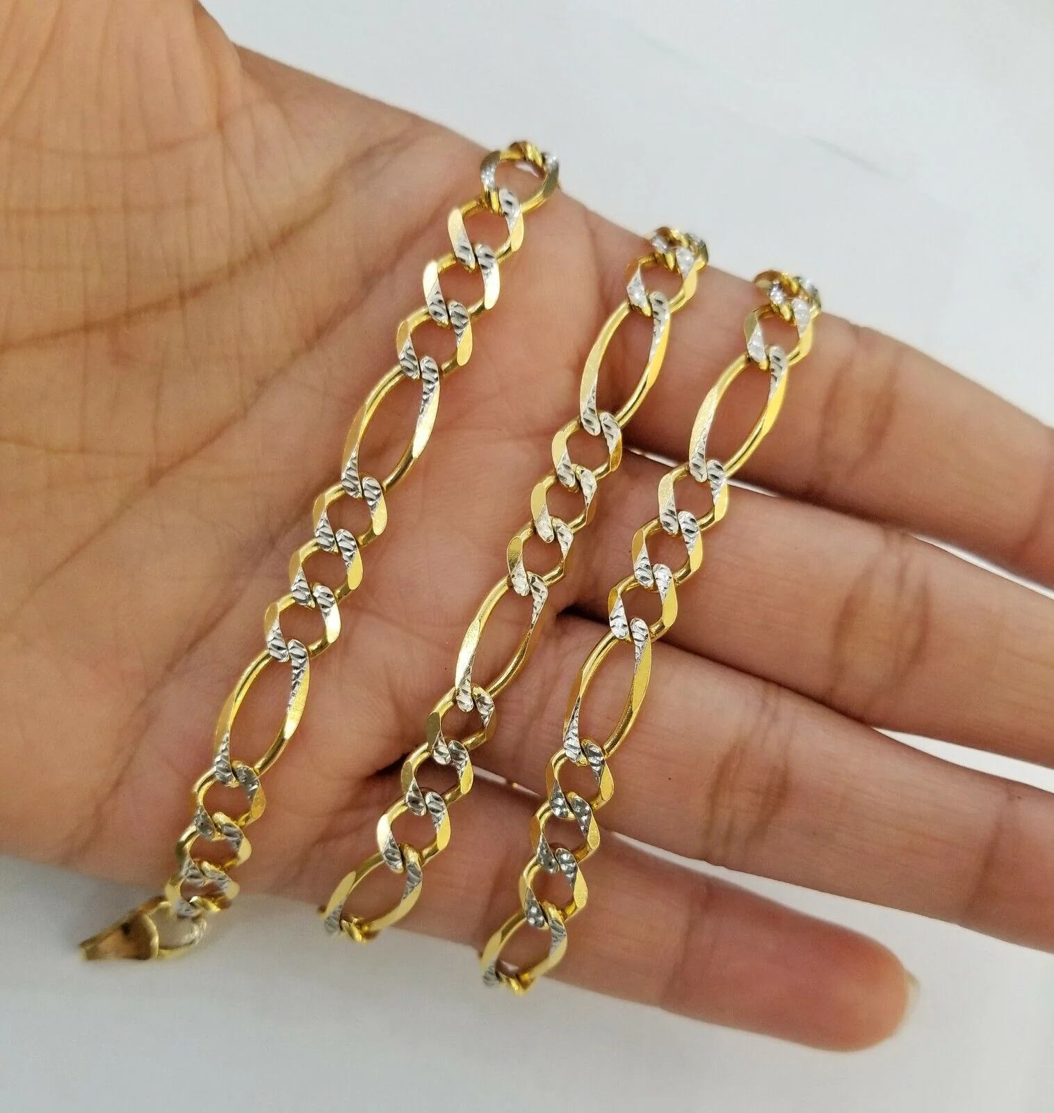 22" Real 14K Yellow Gold Figaro Link Chain 6mm Necklace Diamond Cut Lobster - Image 2