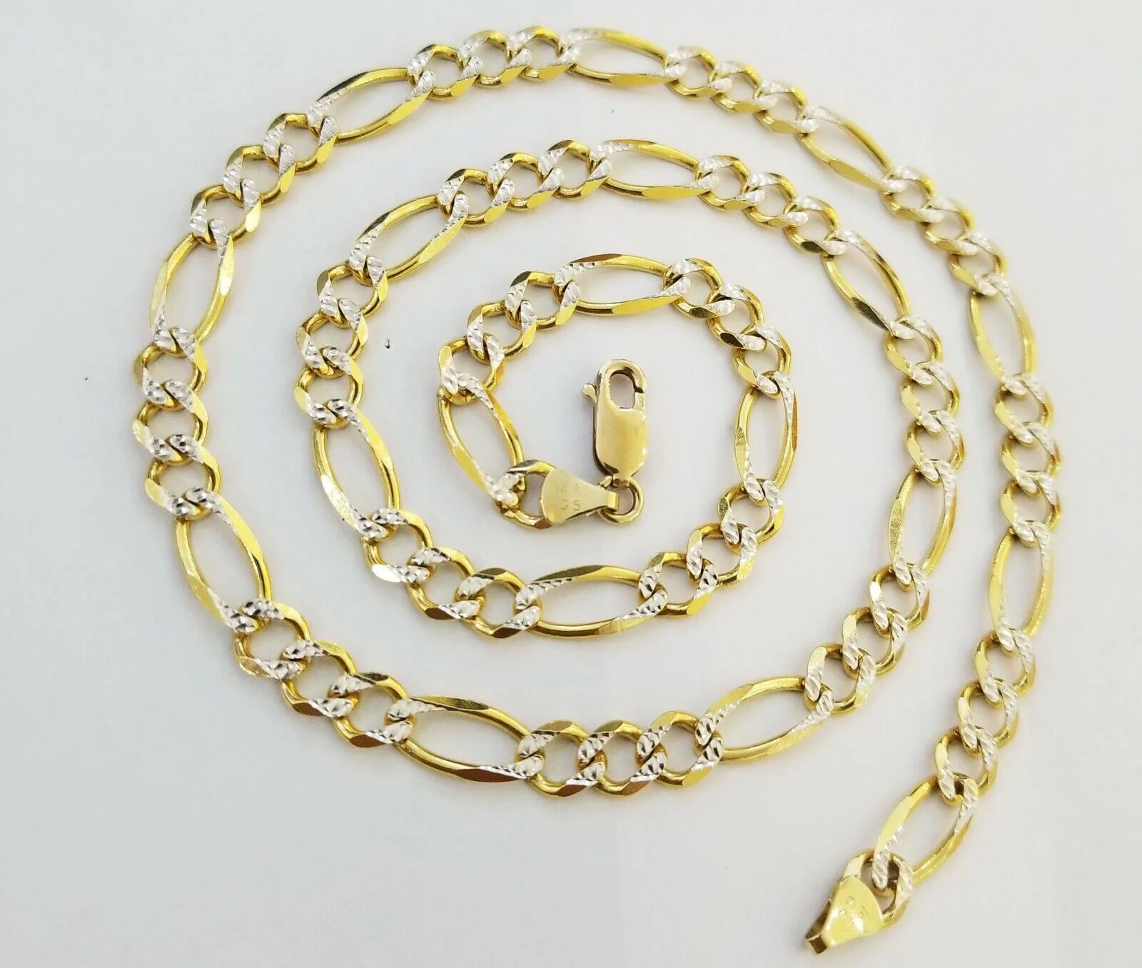 22" Real 14K Yellow Gold Figaro Link Chain 6mm Necklace Diamond Cut Lobster - Image 4