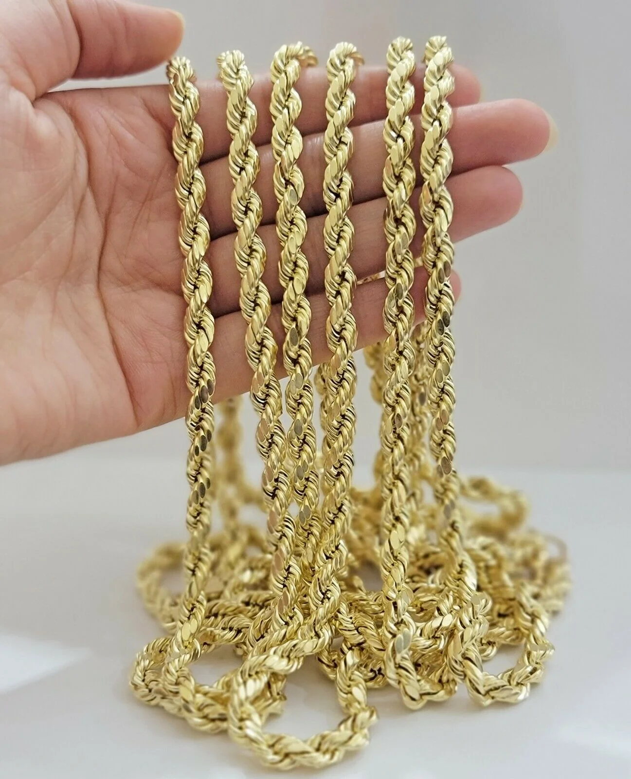 26" 10k Gold Rope Necklace 7mm Men's Chain Diamond Cuts Lobster 10KT  REAL GOLD - Image 6