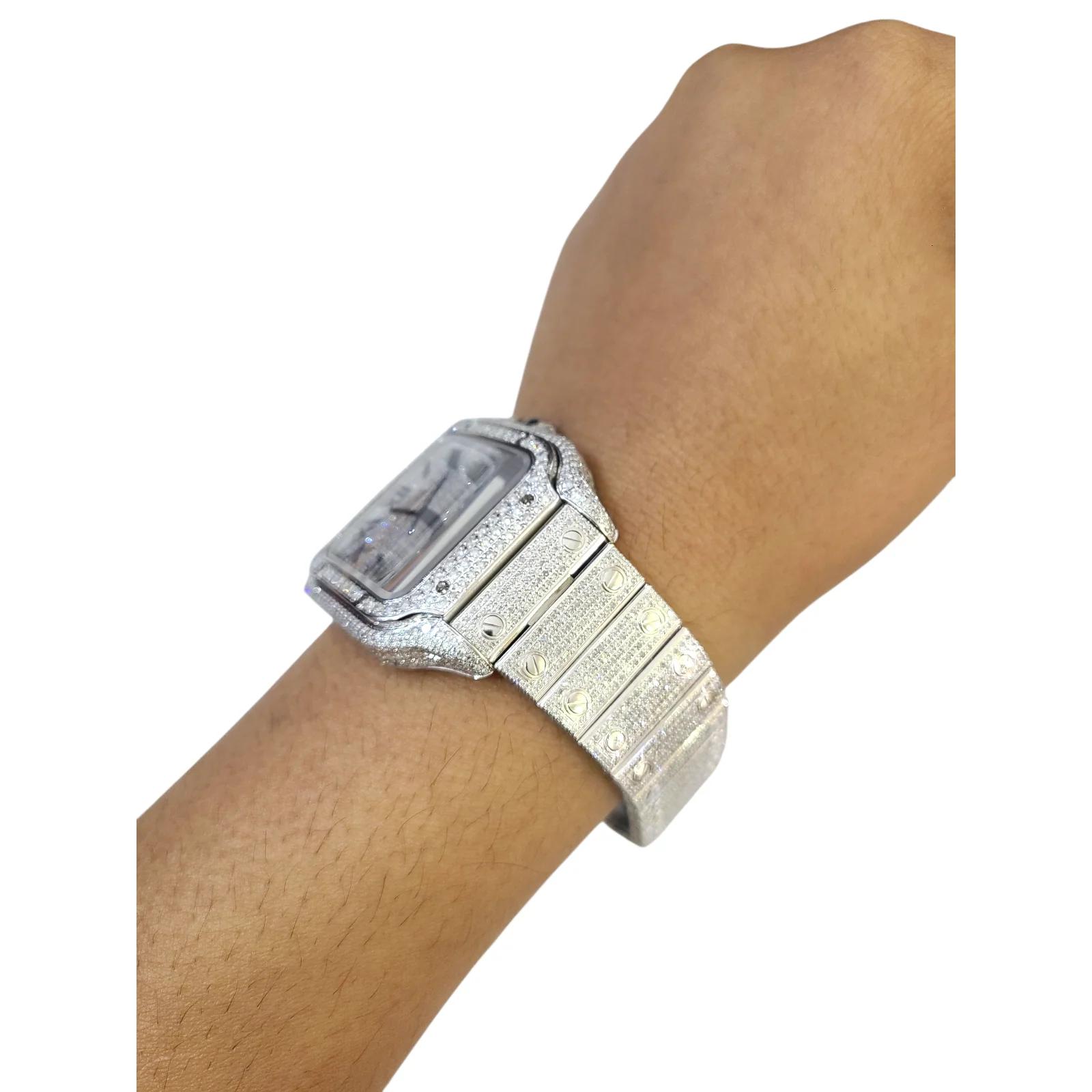 40mm Cartier Santos Men's S.Steel Watch Roman Iced Out 12 CT Diamonds (pre-owned) - Image 7