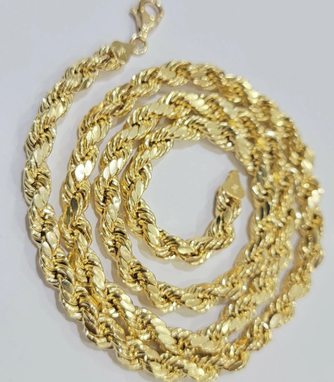 7mm Rope Chain 22" Real 10kt Yellow Gold Necklace Men's Diamond Cut LobsterEND