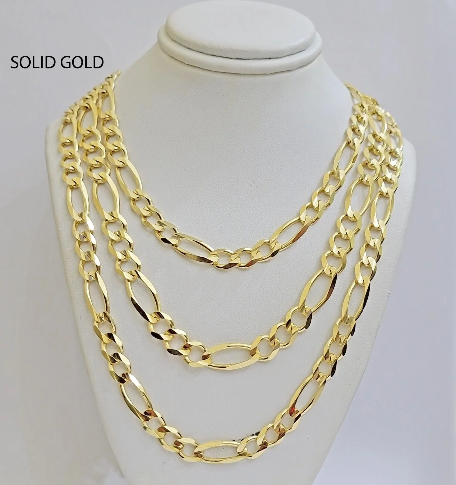 8mm Solid 14k Yellow Gold Figaro chain Necklace  24 Inch Men's REAL 14kt HEAVY - Image 4