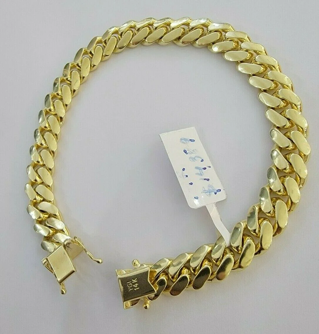 9mm Solid 14k Gold Cuban Link  Bracelet 8" Authentic 14kt Yellow Gold Miami,Men - Image 6