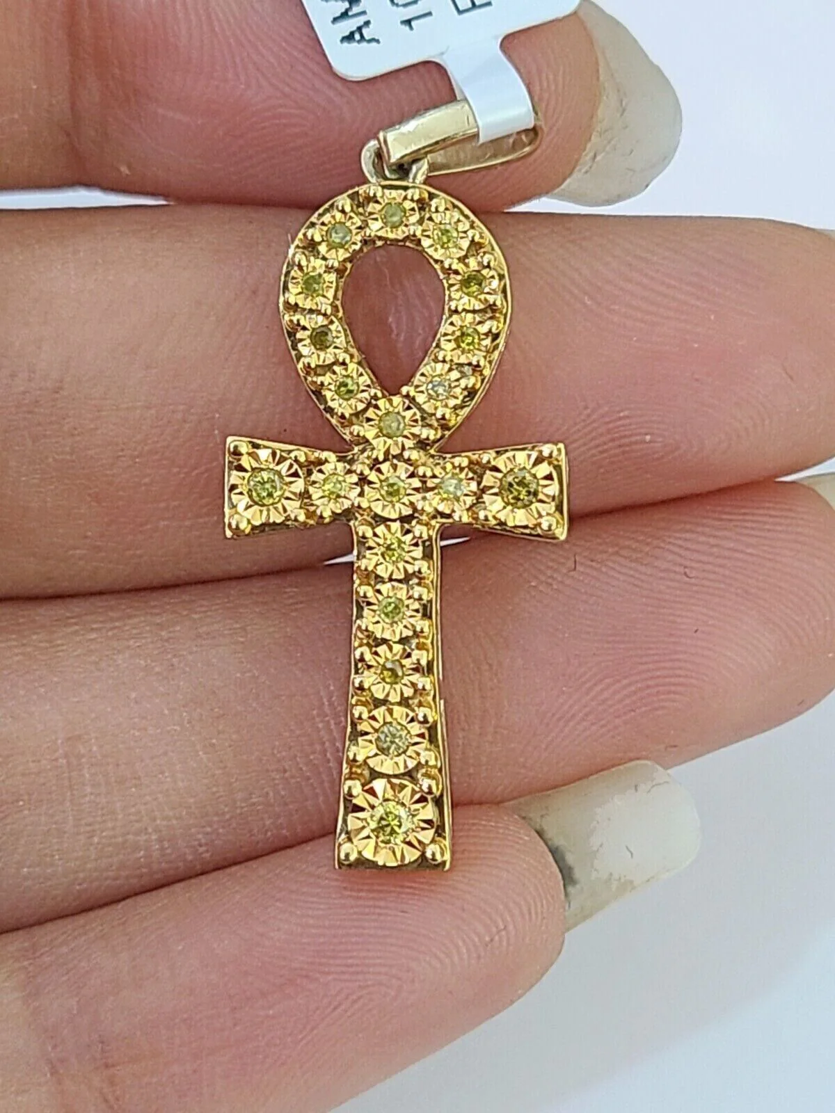Ankh Cross Charm Pendant REAL 10k Yellow Gold Genuine Natural Diamond Men Women - Image 2