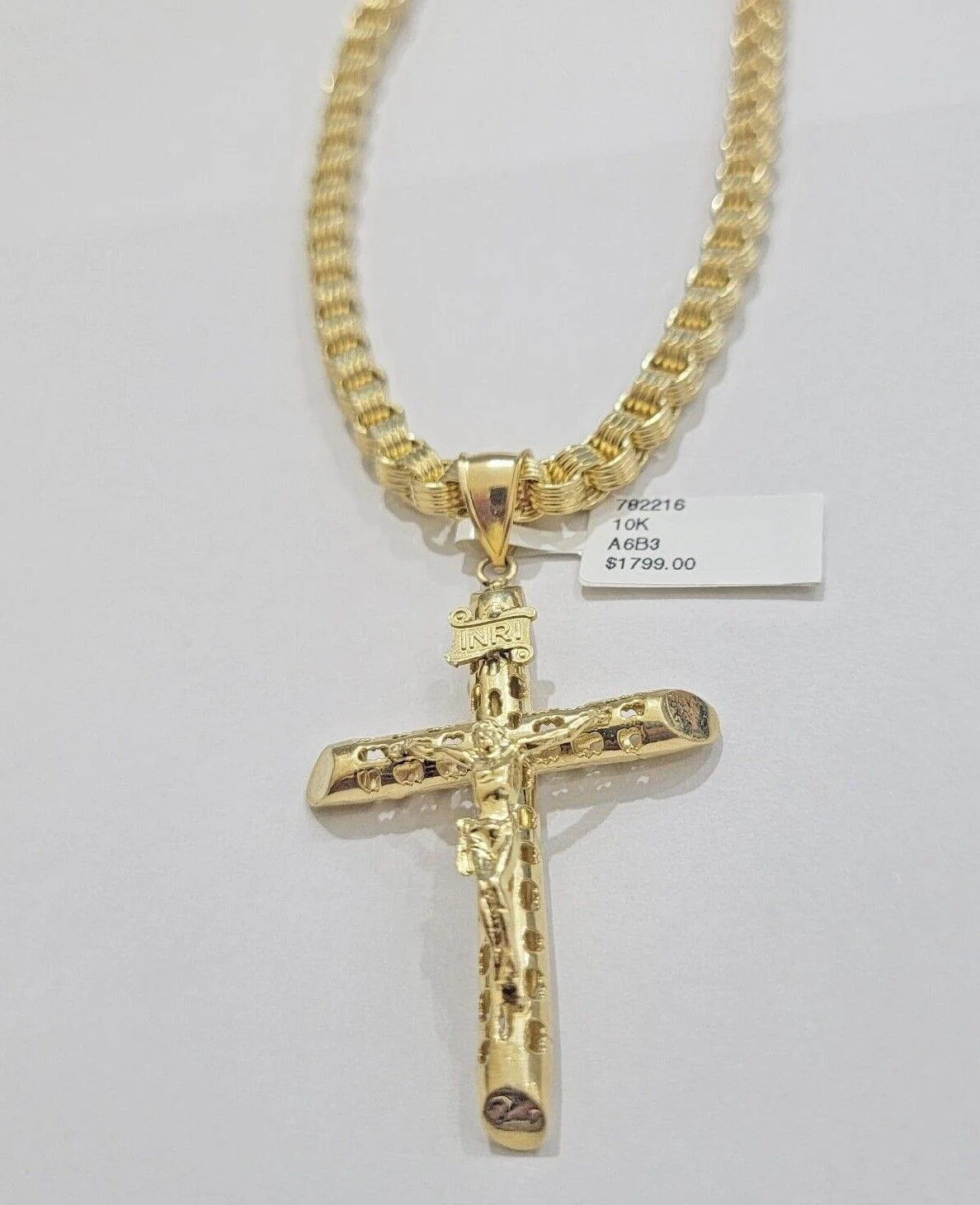 Byzantine chain and Cross charm pendant 10k Yellow Gold set 5mm Necklace 20"-28" - Image 2