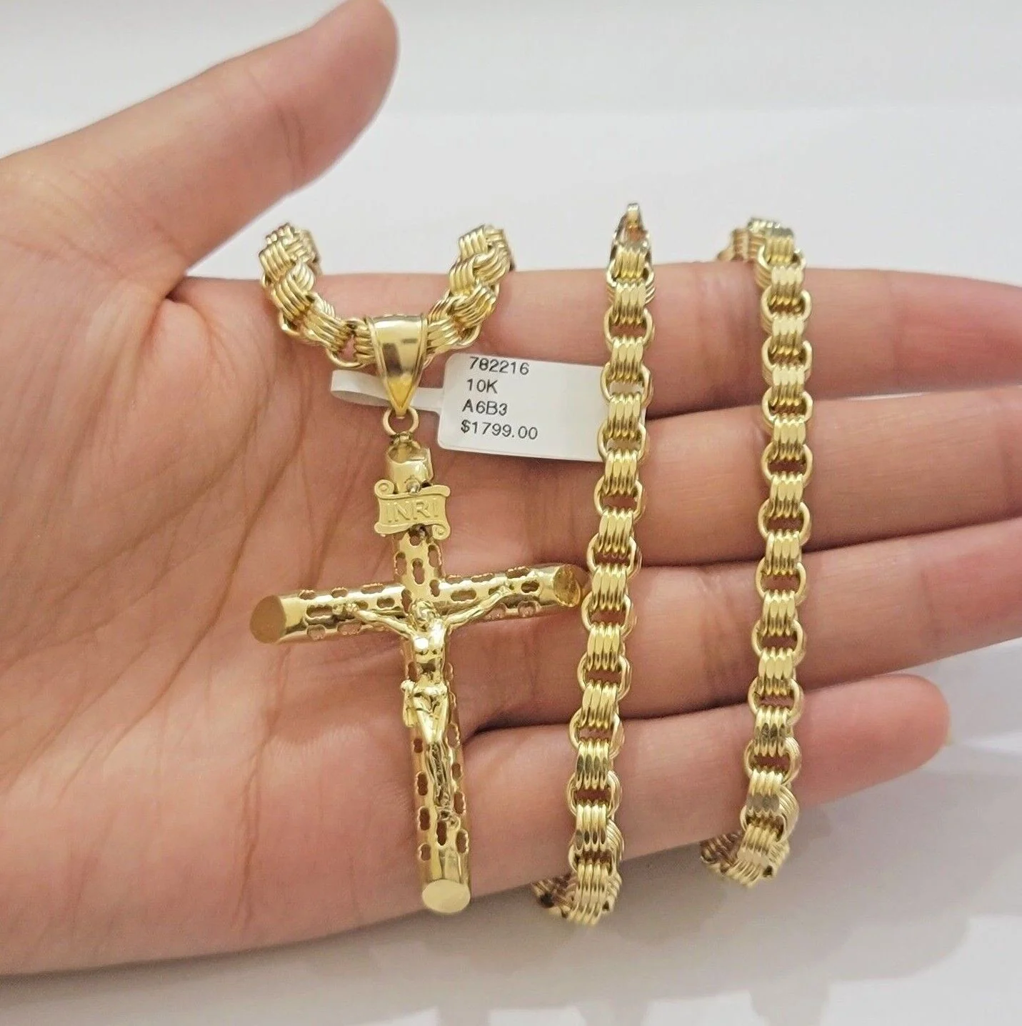 Byzantine chain and Cross charm pendant 10k Yellow Gold set 5mm Necklace 20"-28" - Image 4