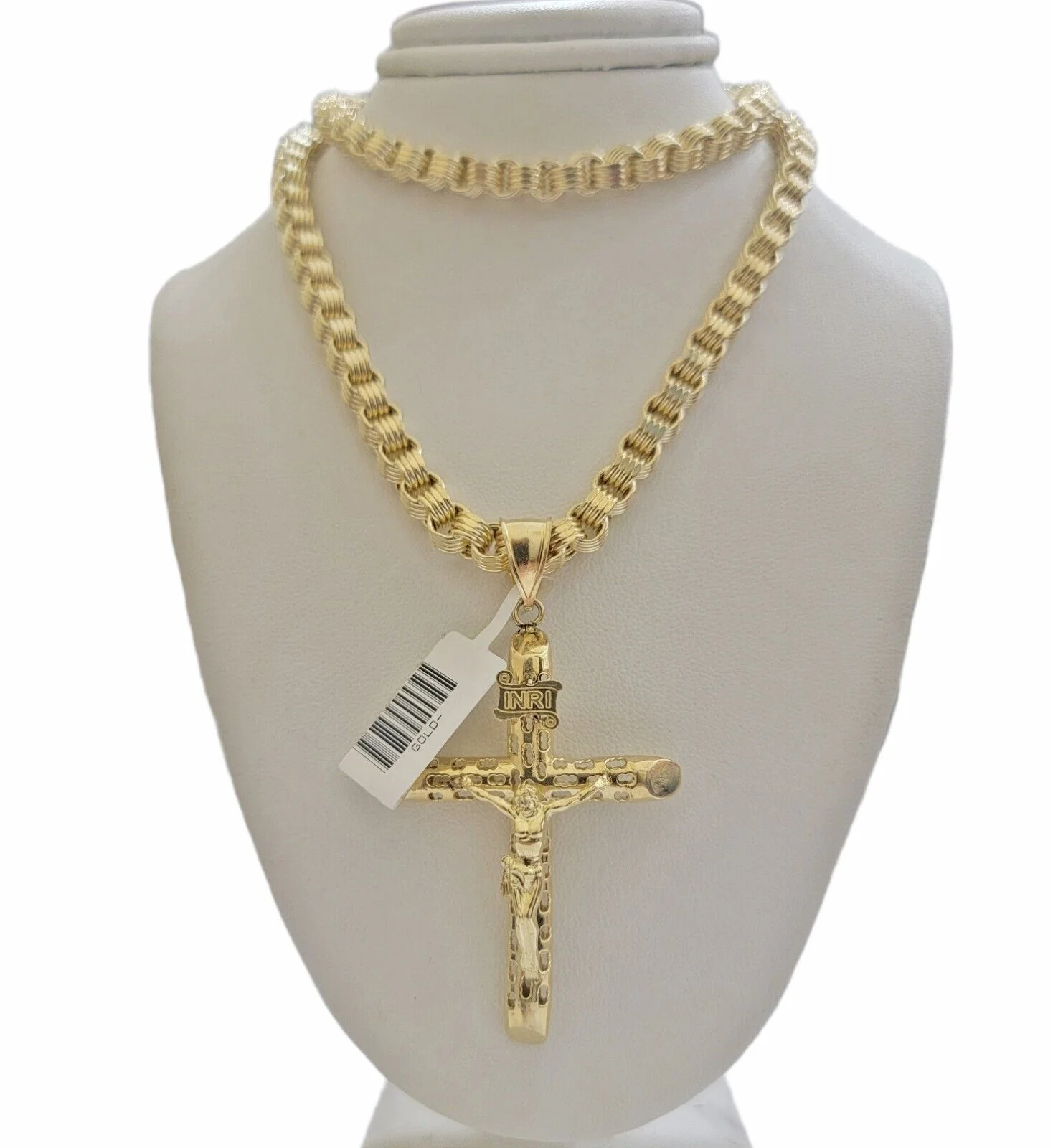 Byzantine chain and Cross charm pendant 10k Yellow Gold set 5mm Necklace 20"-28" - Image 6