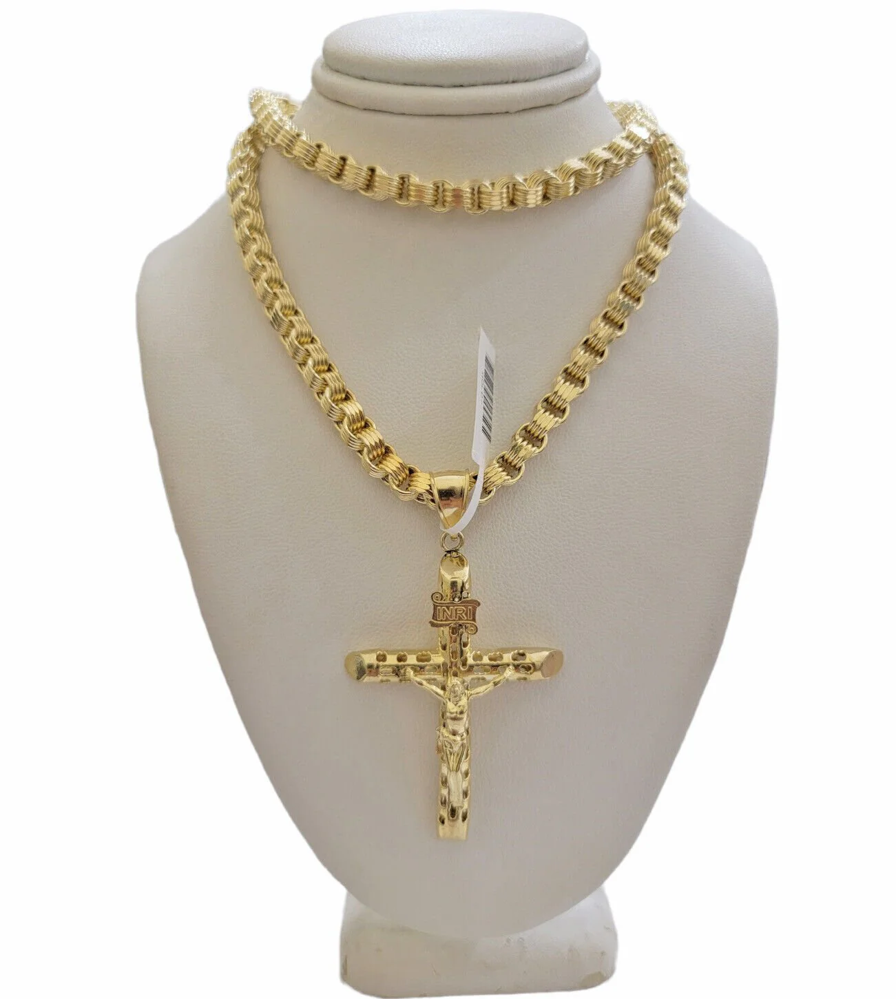 Byzantine chain and Cross charm pendant 10k Yellow Gold set 5mm Necklace 20"-28" - Image 7