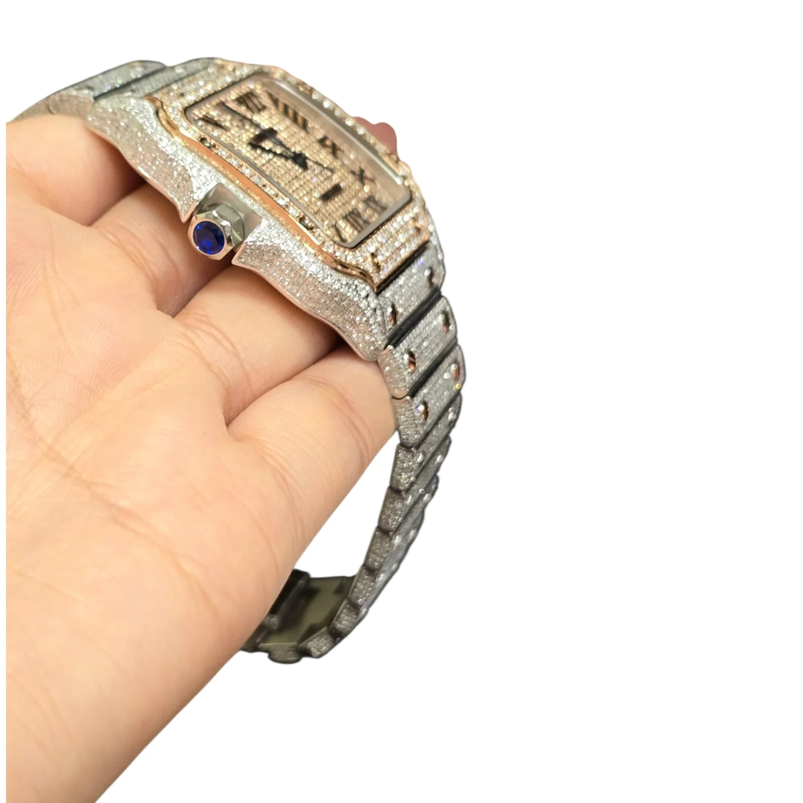Cartier Santos Men's 40mm S.Steel Watch Roman Iced Out 12ct Diamonds (pre-owned) - Image 4