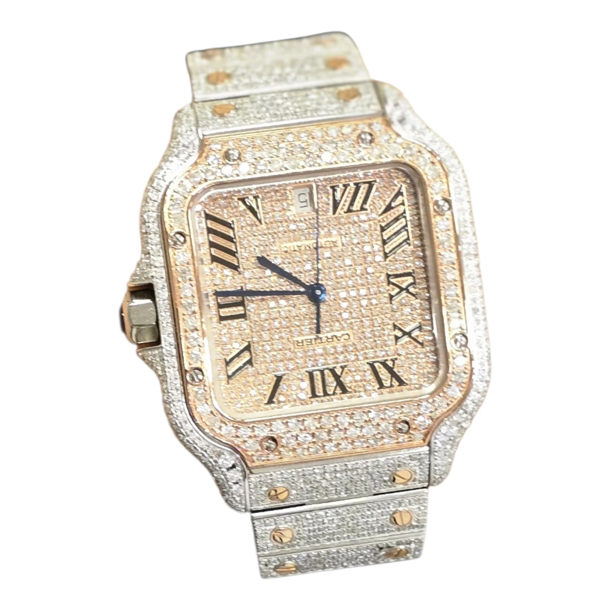 Cartier Santos Men's 40mm S.Steel Watch Roman Iced Out 12ct Diamonds (pre-owned) - Image 5