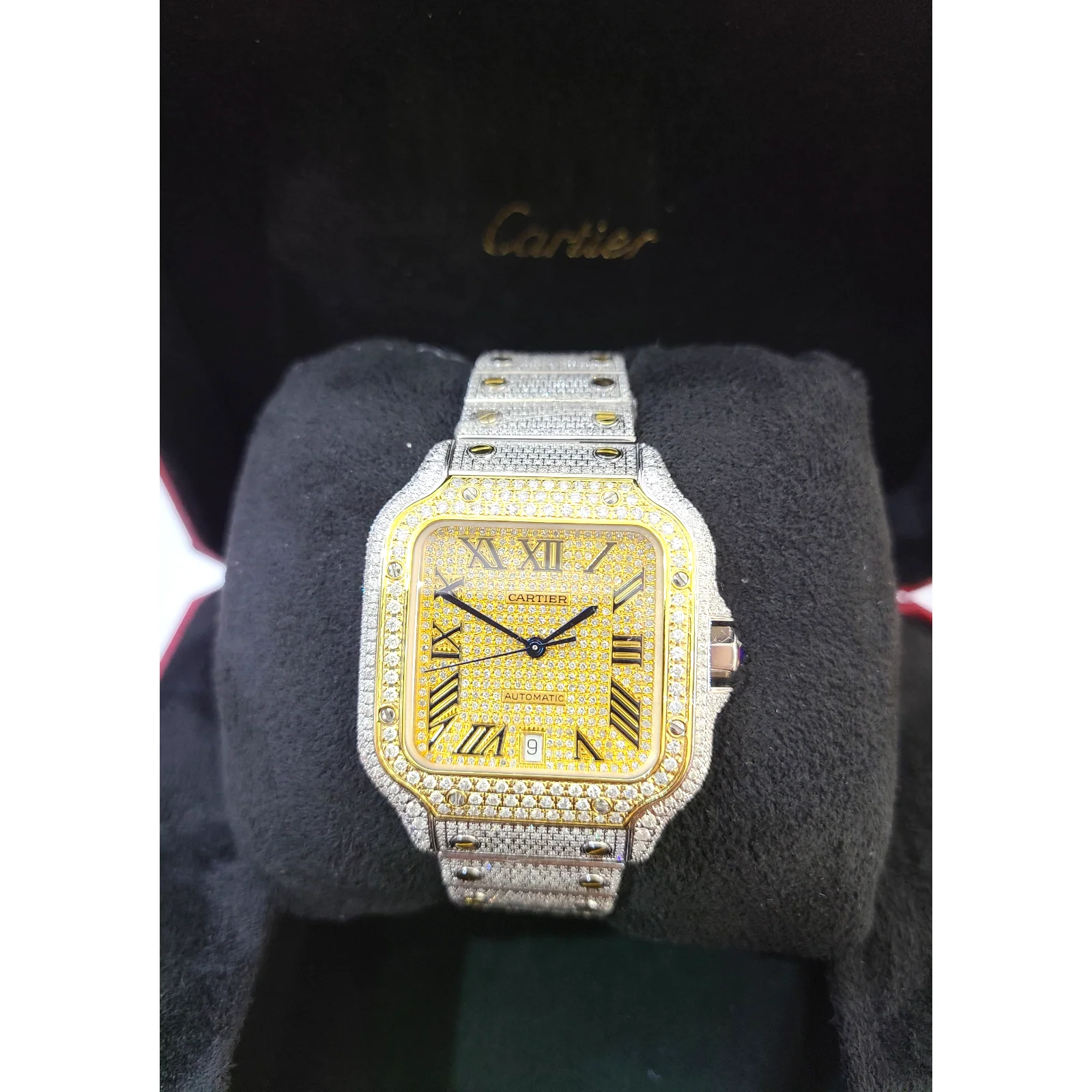 Cartier Santos Men's S.Steel Watch Roman Iced Out 12ct Diamonds 40mm (pre-owned) - Image 4