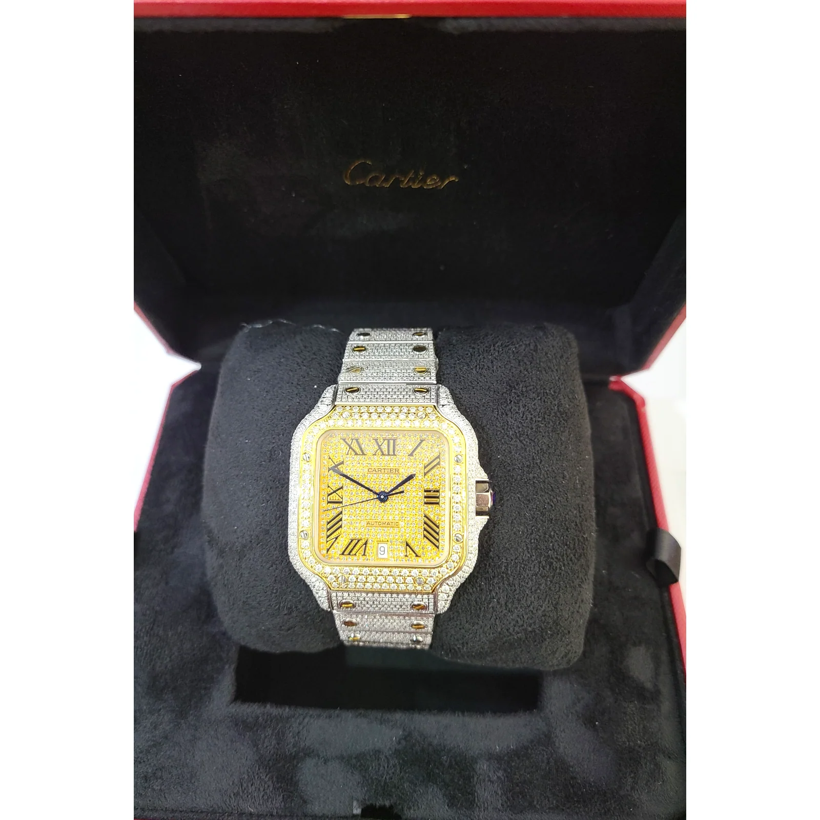 Cartier Santos Men's S.Steel Watch Roman Iced Out 12ct Diamonds 40mm (pre-owned) - Image 7