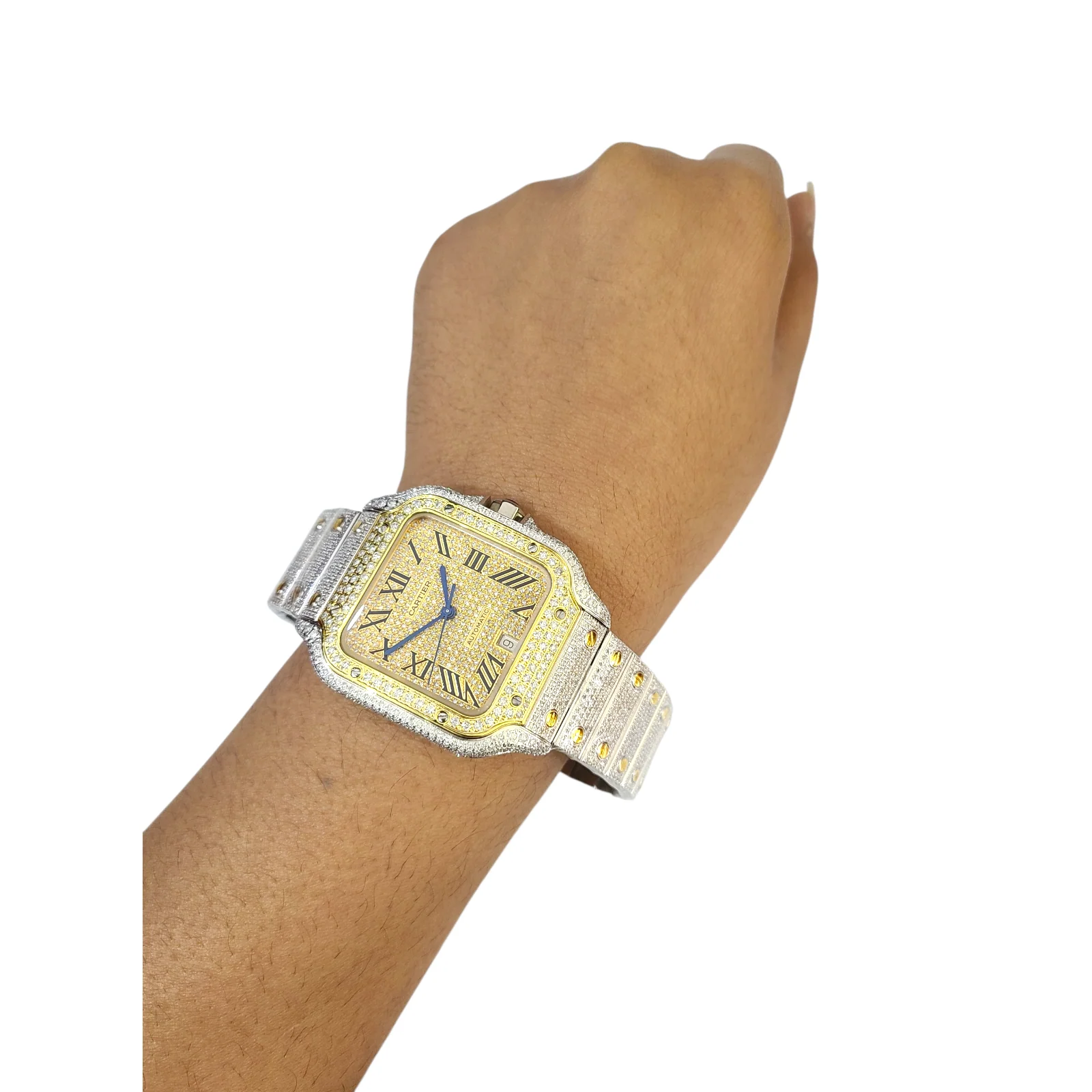 Cartier Santos Men's S.Steel Watch Roman Iced Out 12ct Diamonds 40mm (pre-owned) - Image 8