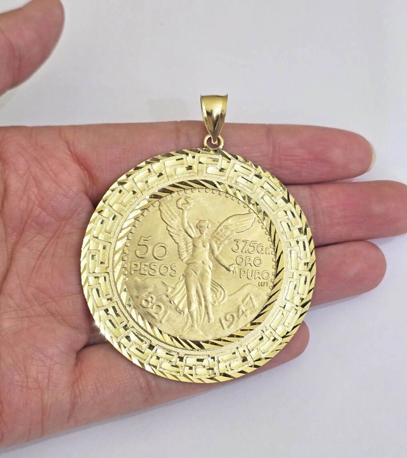 Centenario Coin Charm Solid 10k Yellow Gold 50 Pesos 1947 Centenaro With Bezel - Image 2