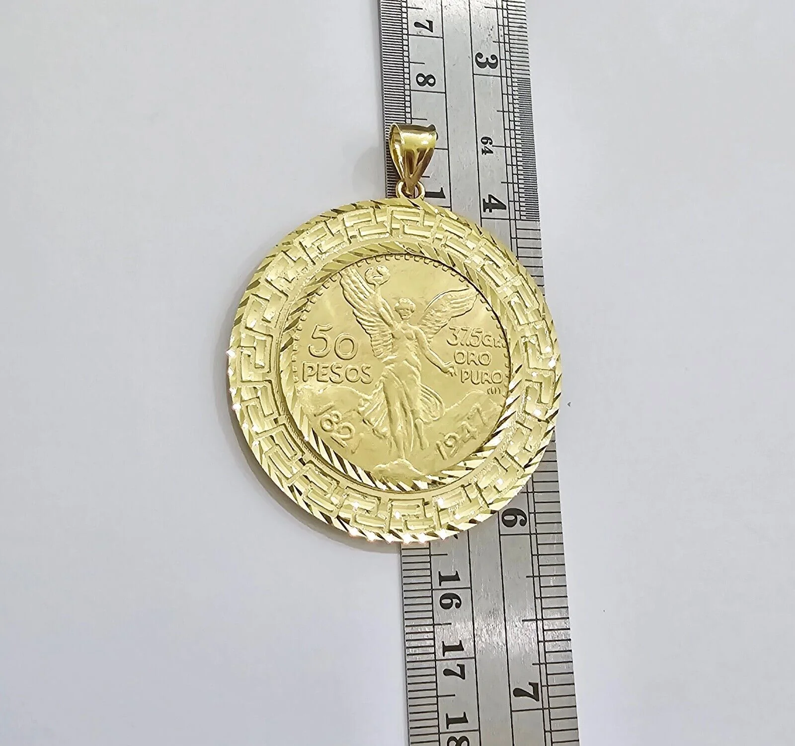 Centenario Coin Charm Solid 10k Yellow Gold 50 Pesos 1947 Centenaro With Bezel - Image 3
