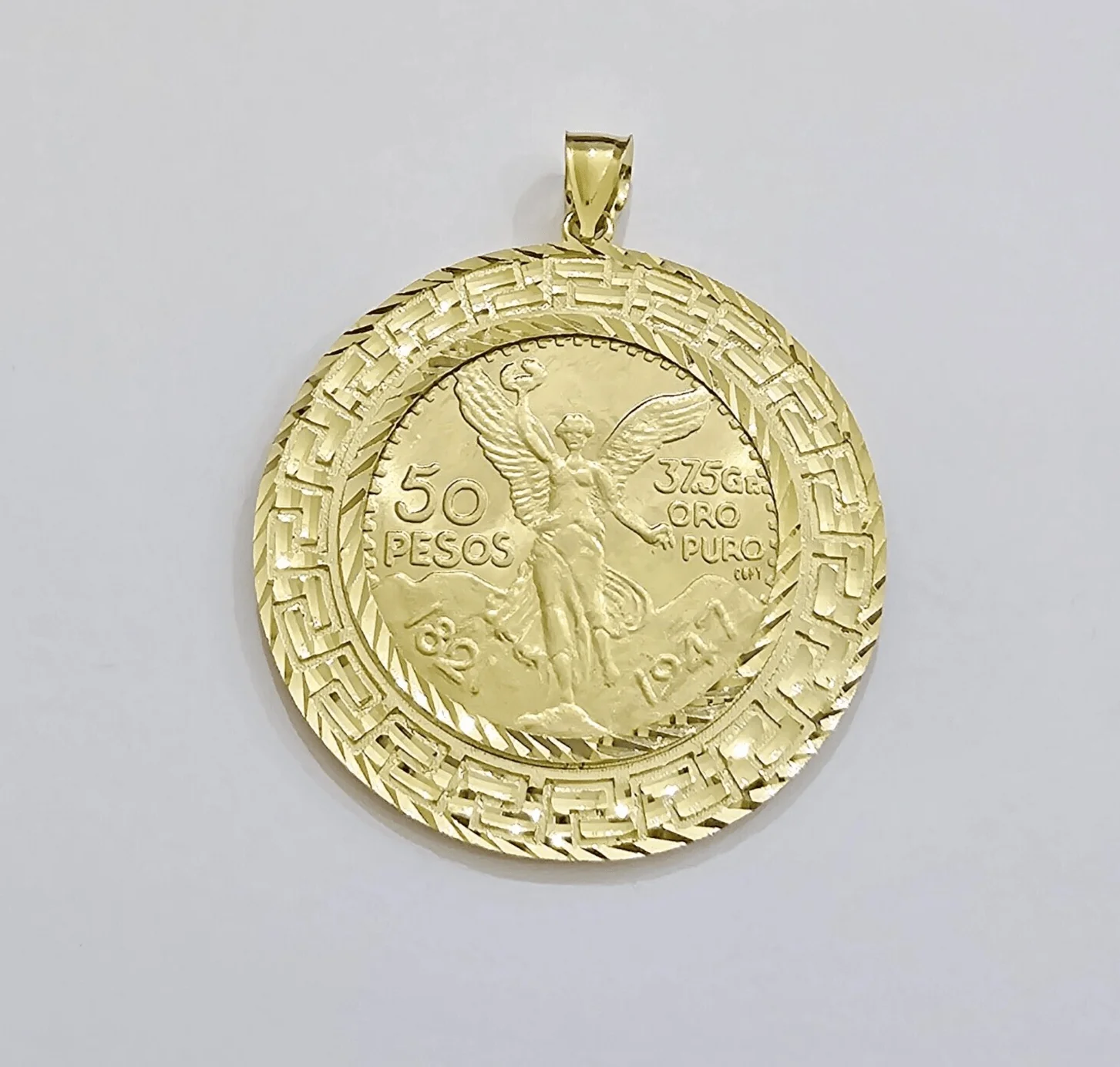 Centenario Coin Charm Solid 10k Yellow Gold 50 Pesos 1947 Centenaro With Bezel - Image 4