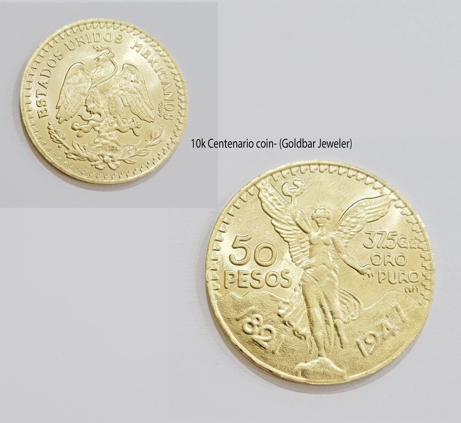 Centenario Coin Charm Solid 10k Yellow Gold 50 Pesos 1947 Centenaro With Bezel - Image 7