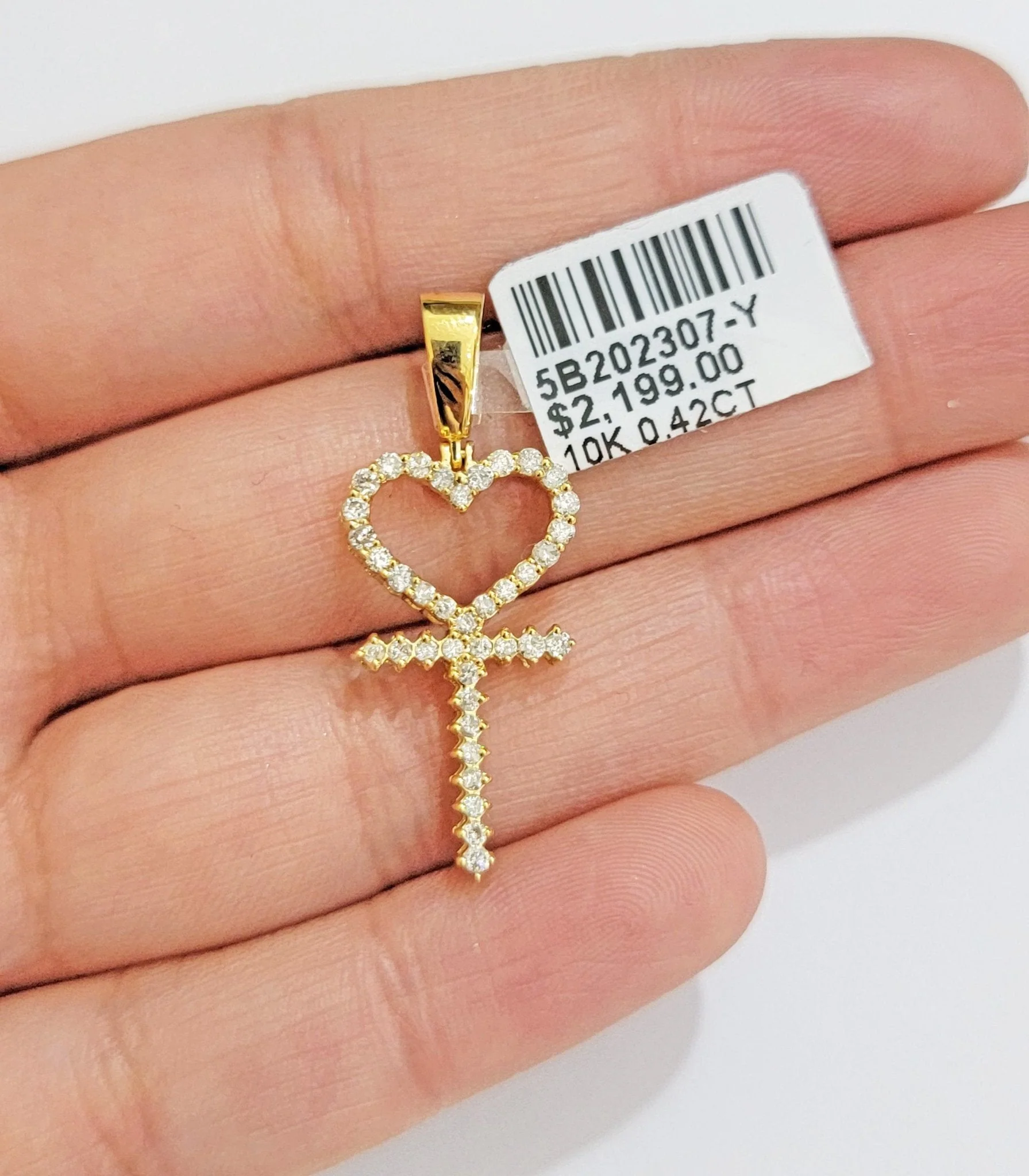 Diamond charm pendant Real 10k gold Natural Diamonds Heart Ankh Cross For Women - Image 2