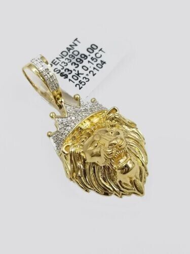 Diamond Lion Head charm Pendant with Genuine 0.15 CT Diamonds 10K Yellow Gold - Image 2