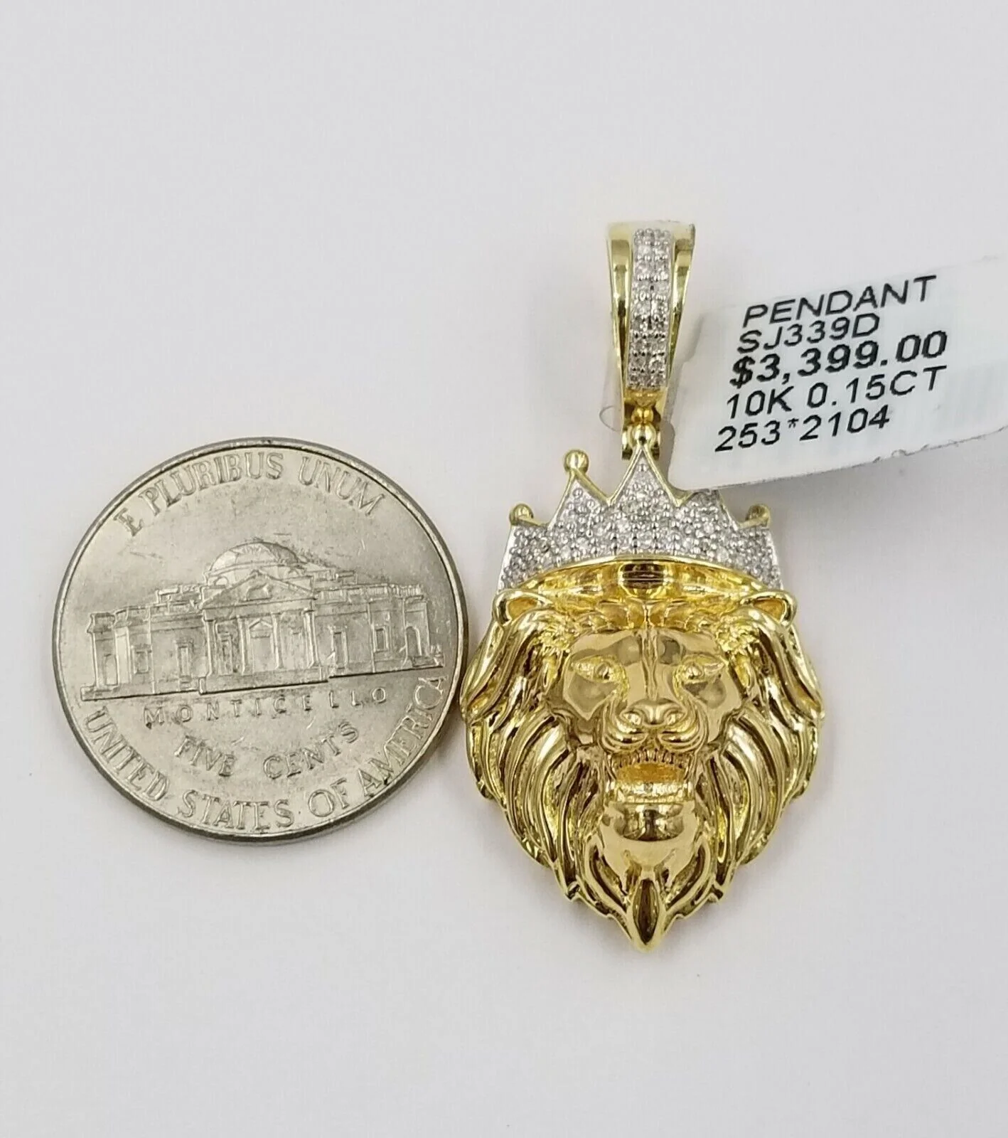 Diamond Lion Head charm Pendant with Genuine 0.15 CT Diamonds 10K Yellow Gold - Image 3