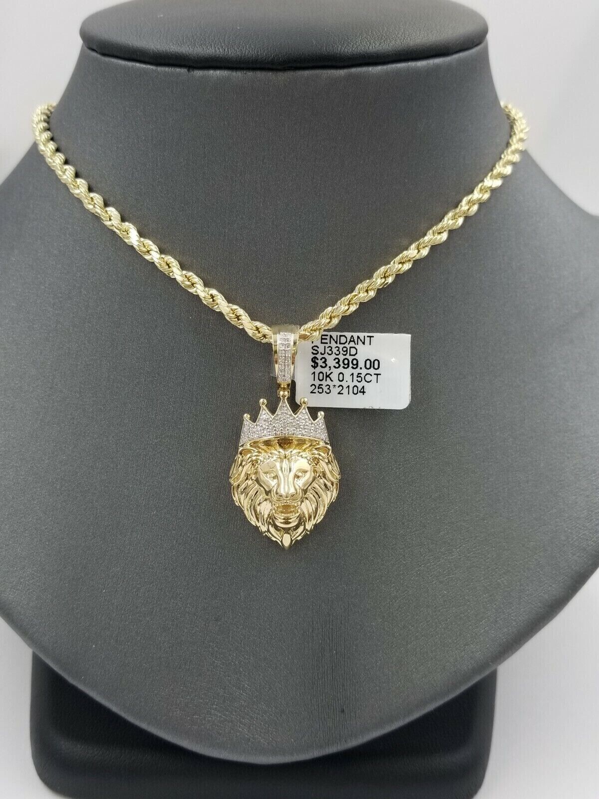 Diamond Lion Head charm Pendant with Genuine 0.15 CT Diamonds 10K Yellow Gold - Image 5