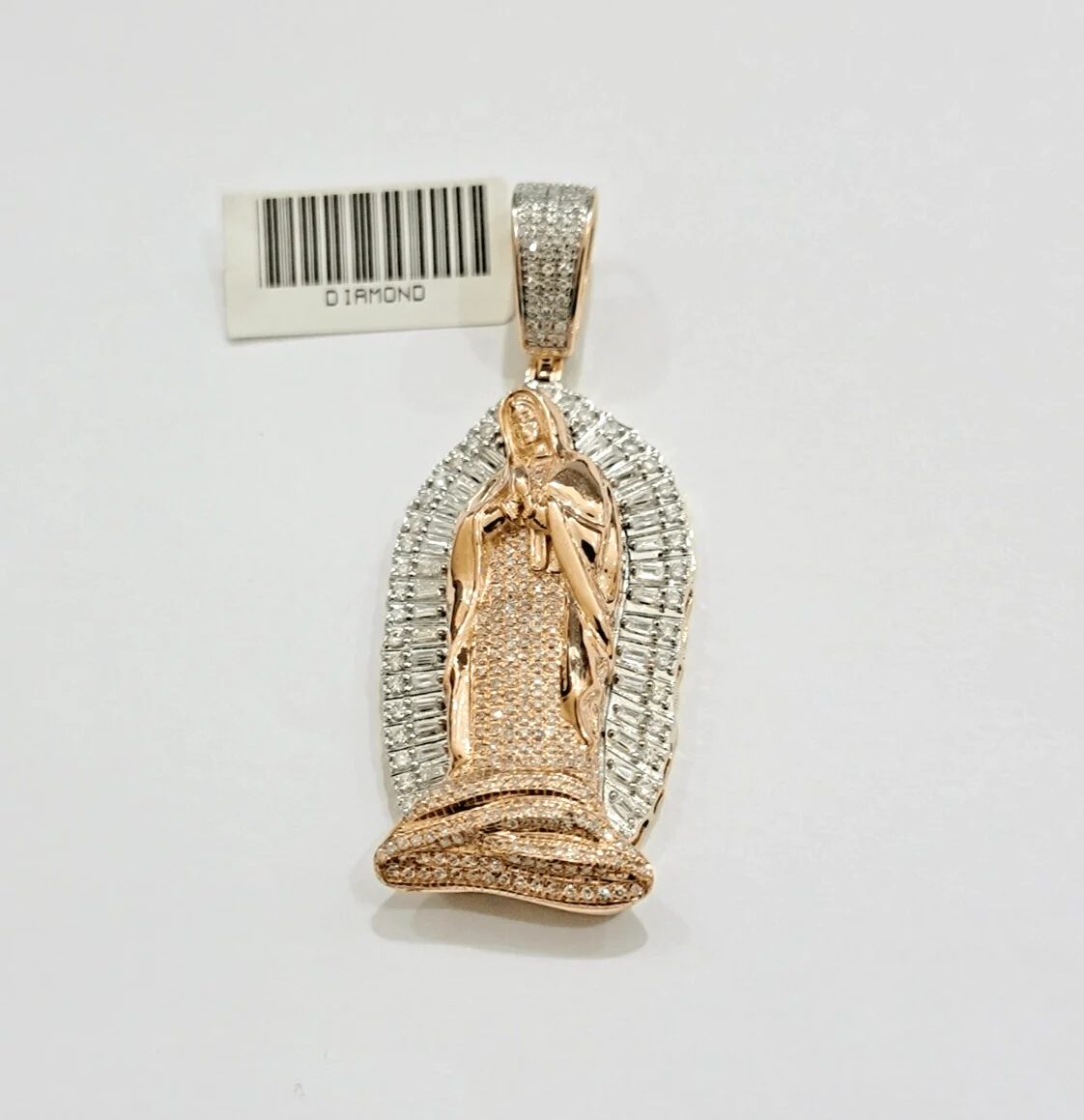 Diamond Virgin Mary Charm Pendant 10k Yellow Rose Gold Natural Diamond REAL SALE