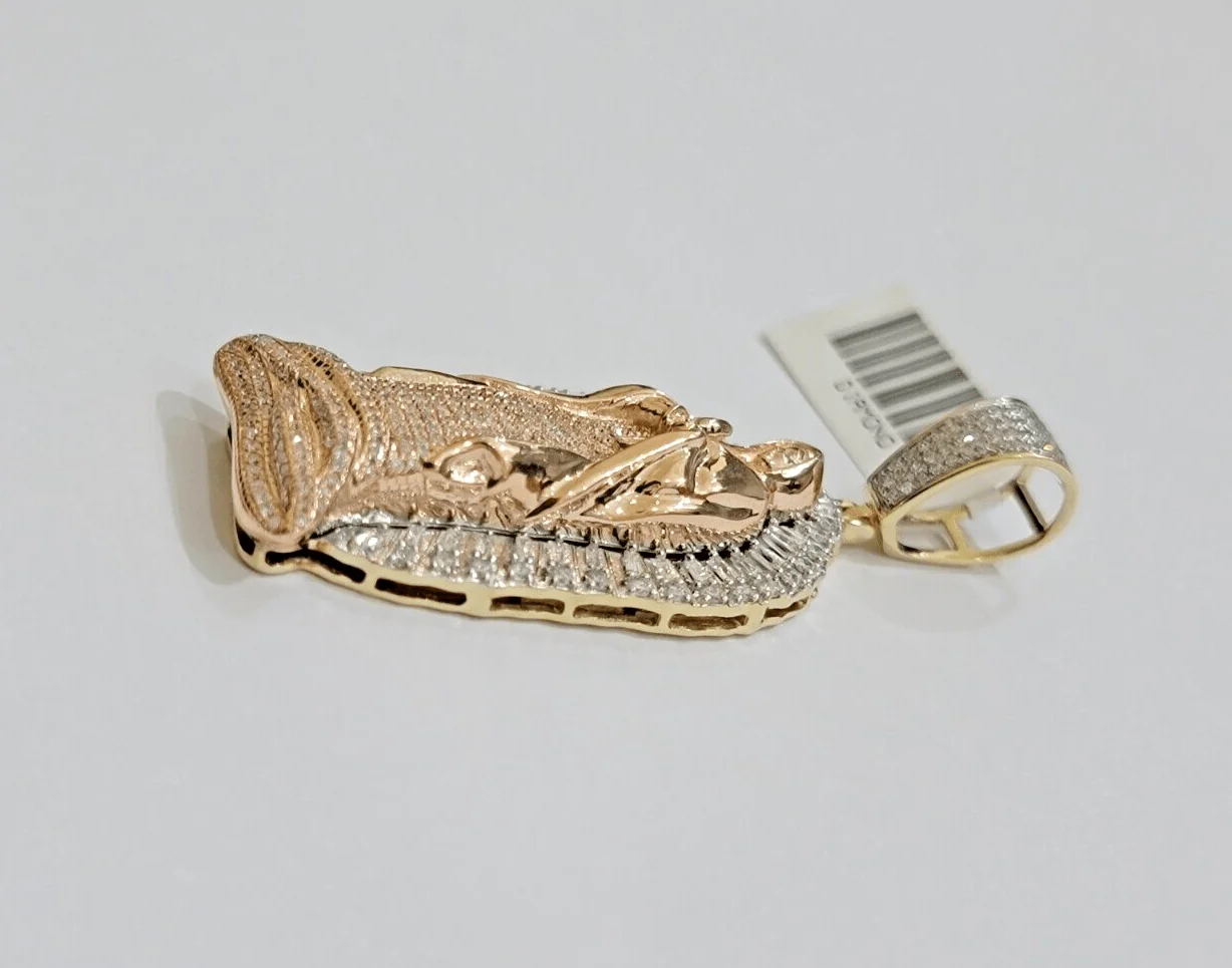 Diamond Virgin Mary Charm Pendant 10k Yellow Rose Gold Natural Diamond REAL SALE - Image 2