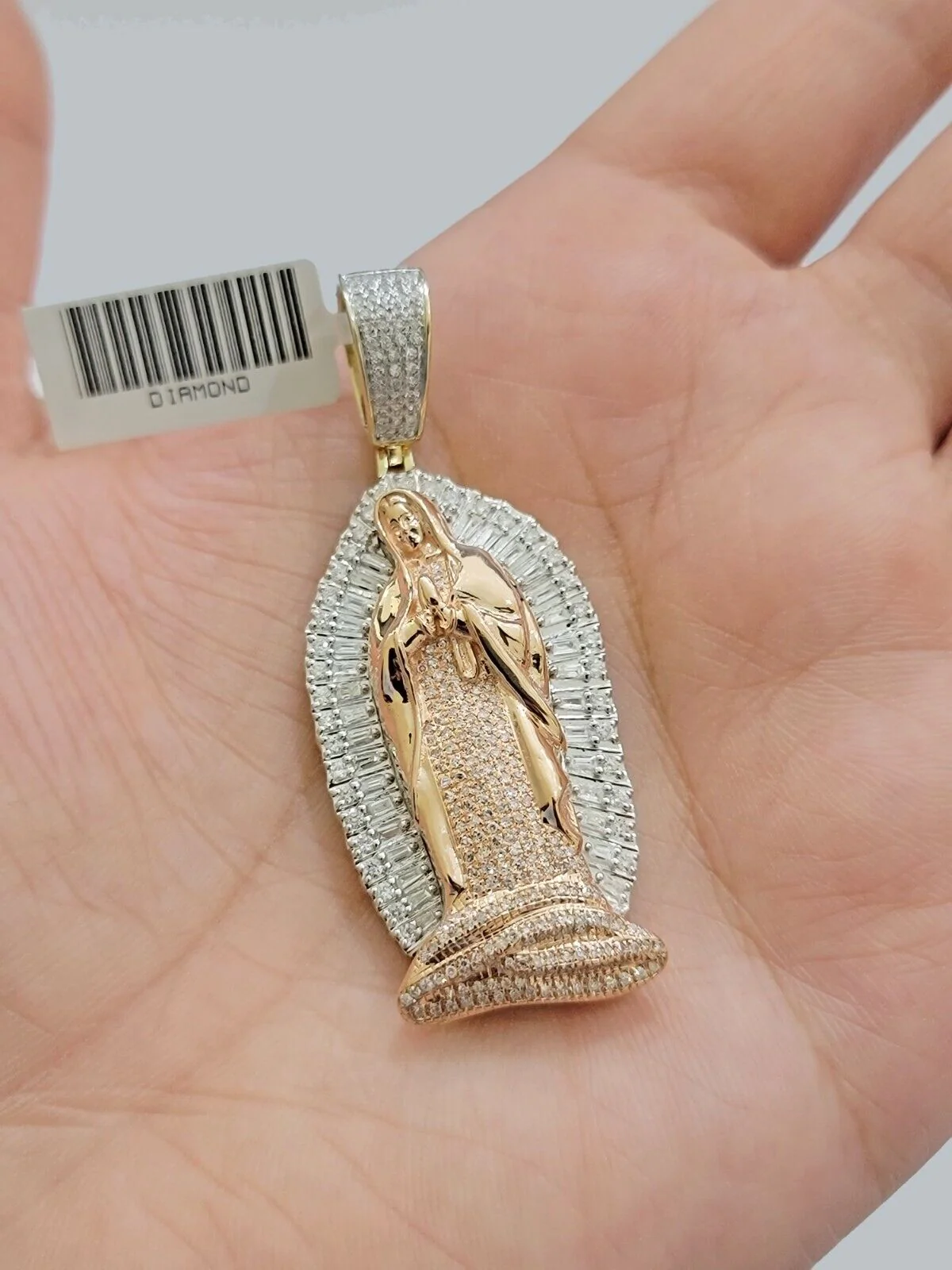 Diamond Virgin Mary Charm Pendant 10k Yellow Rose Gold Natural Diamond REAL SALE - Image 3